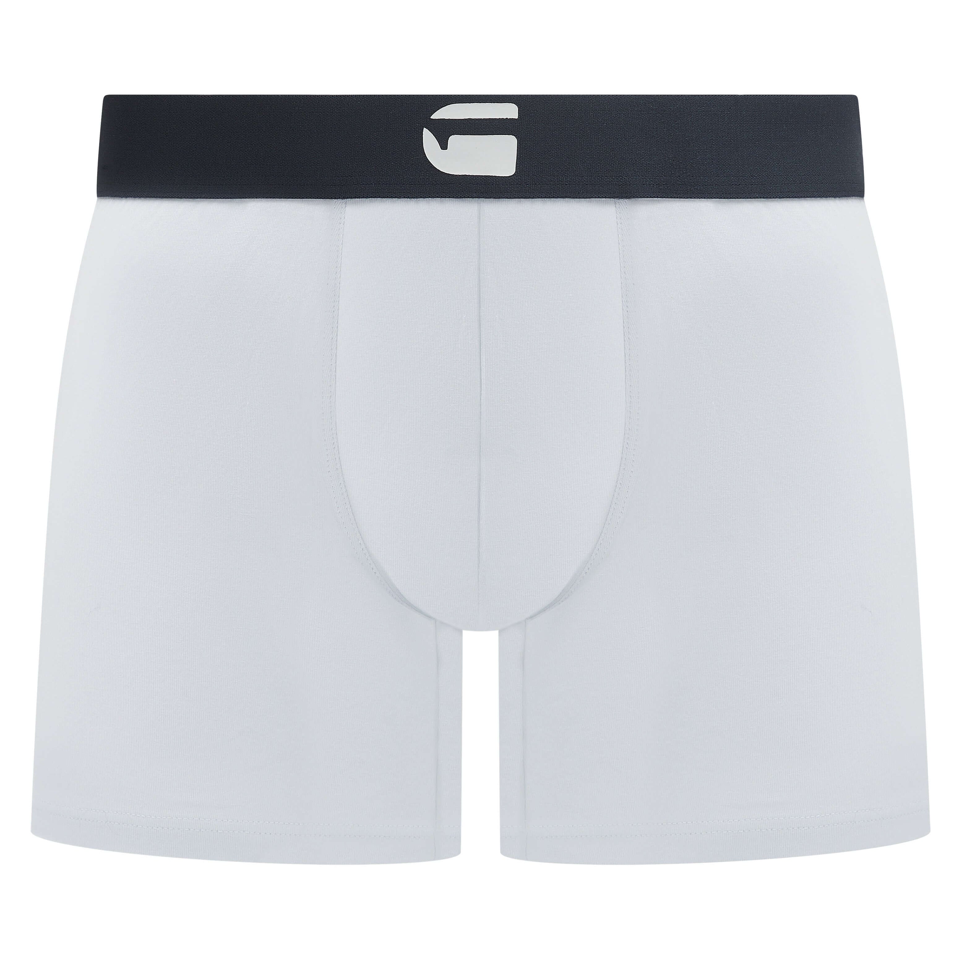 G-Star Men’s 3 Pack Cotton Stretch Rubberized Logo Trunks – Denim, Navy & White