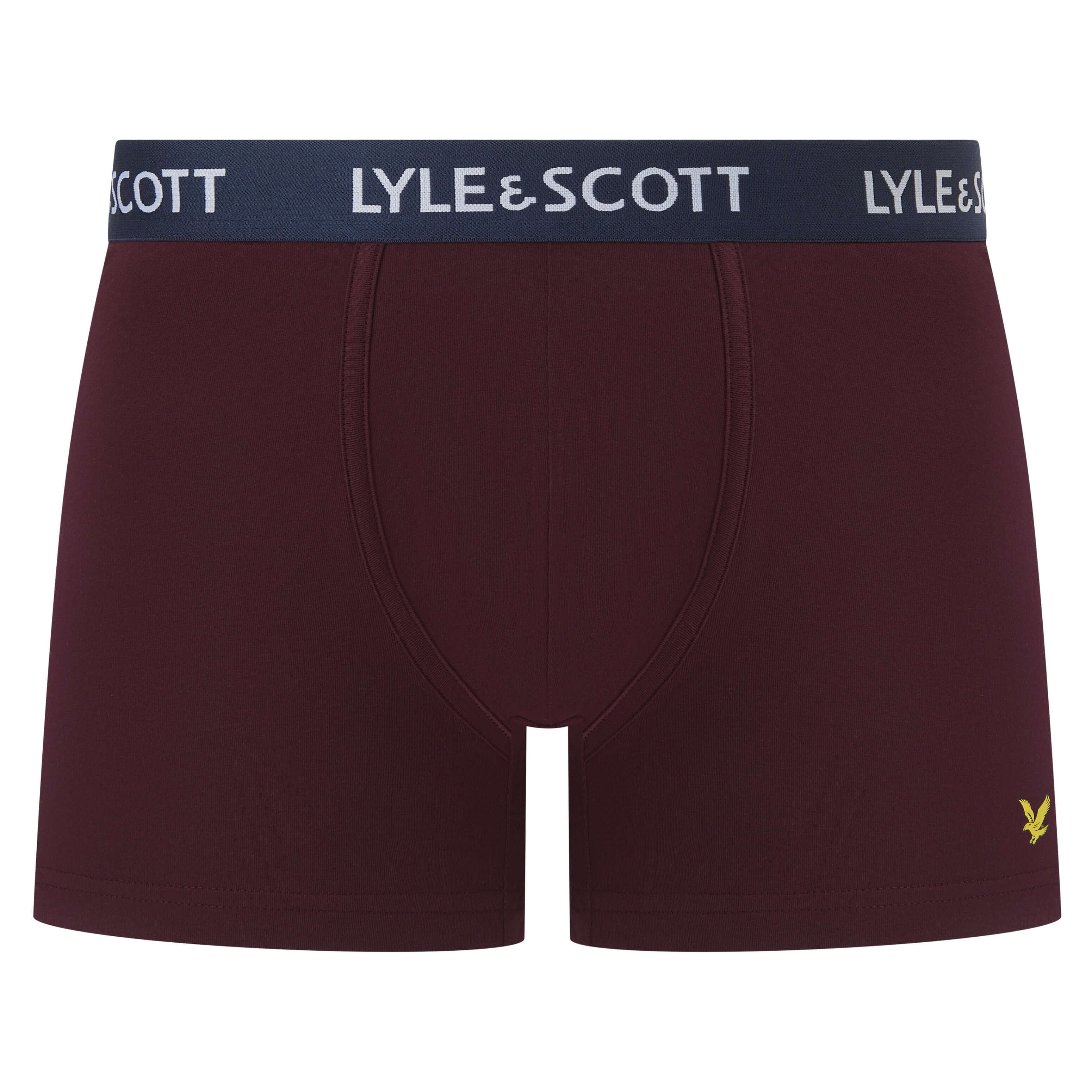 Lyle & Scott Men's 3 Pack Cotton Stretch Trunks - Wine-tasting / Check / Peacoat