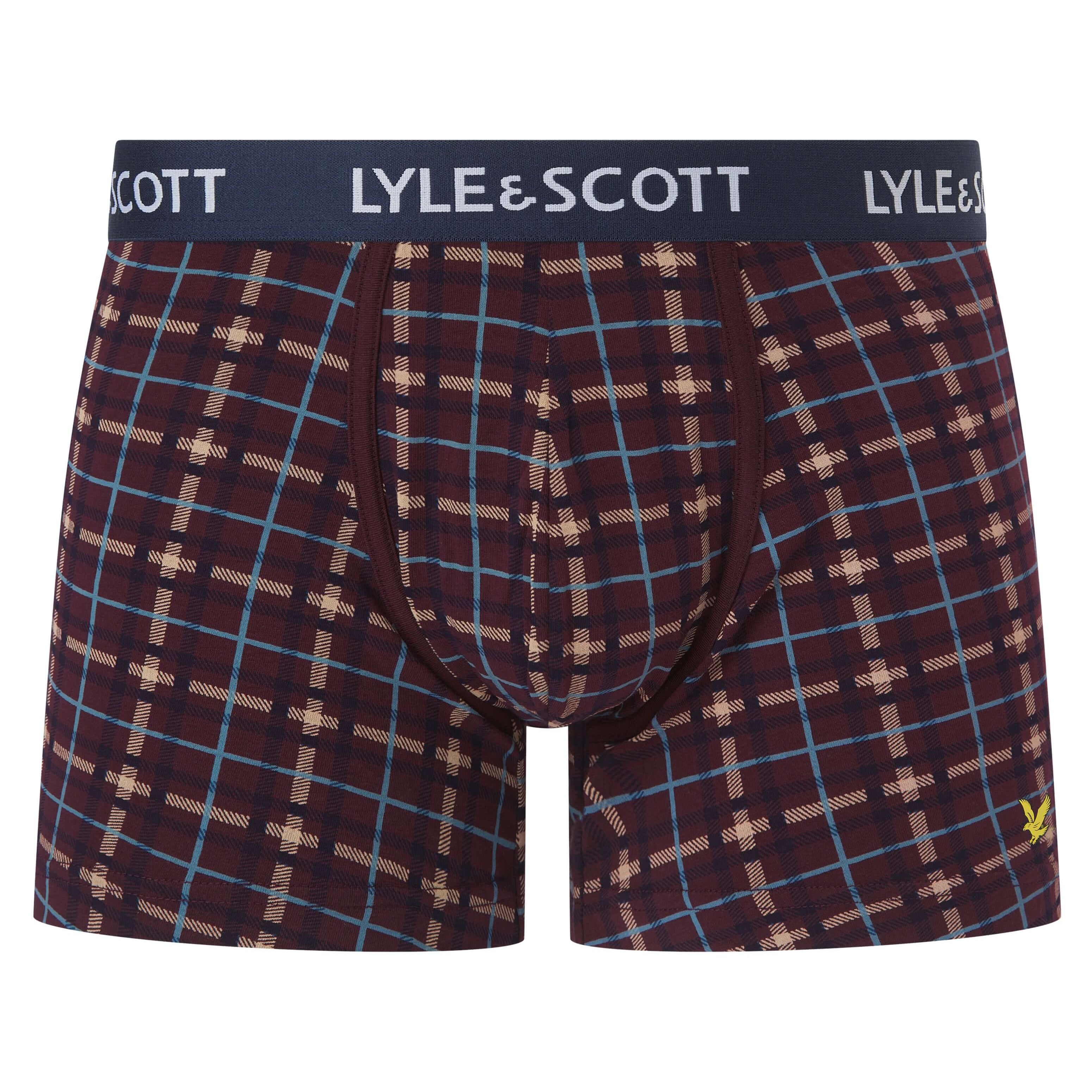 Lyle & Scott Men's 3 Pack Cotton Stretch Trunks - Wine-tasting / Check / Peacoat