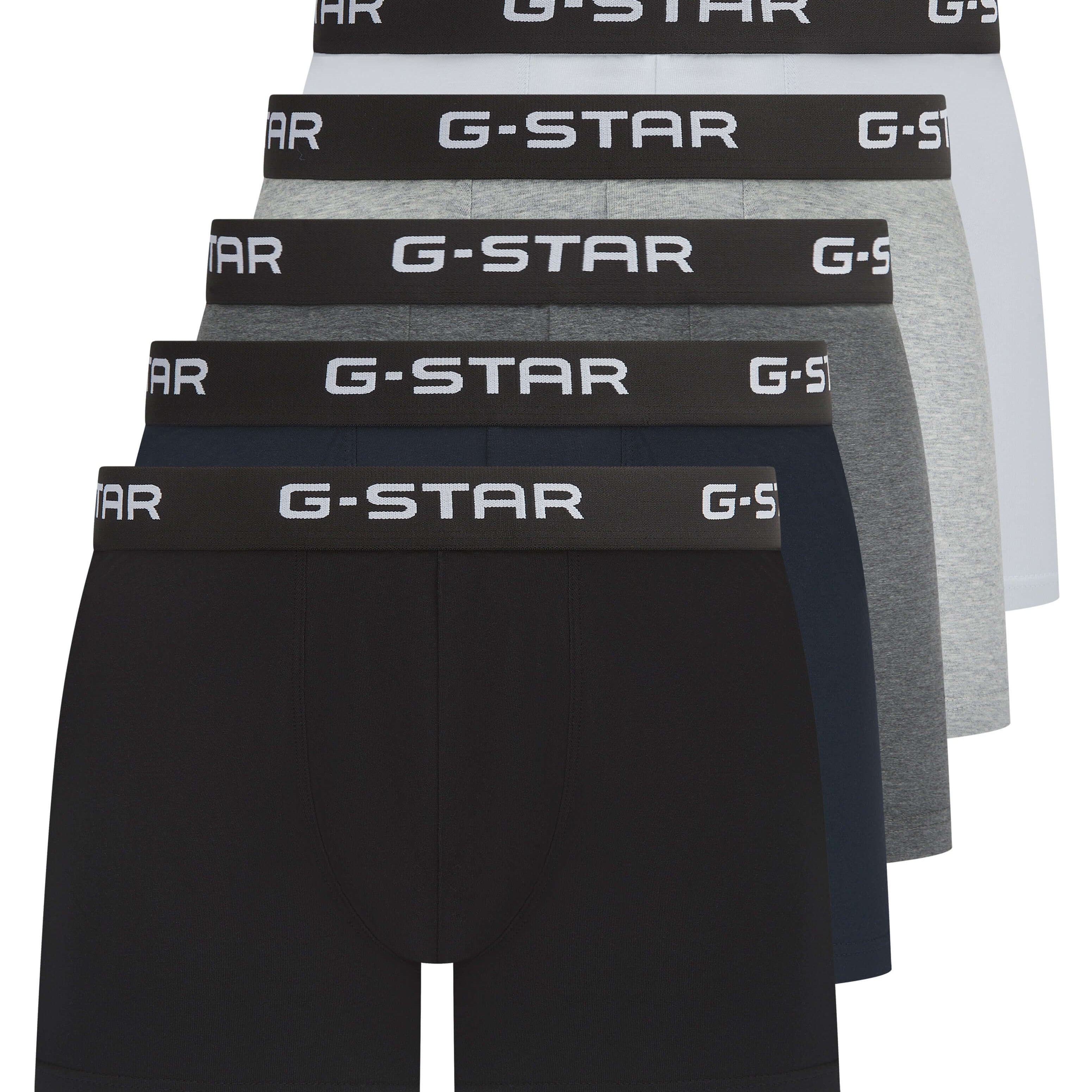 G-Star Men’s 5 Pack Cotton Stretch Trunks – Black, Navy, White & Grey