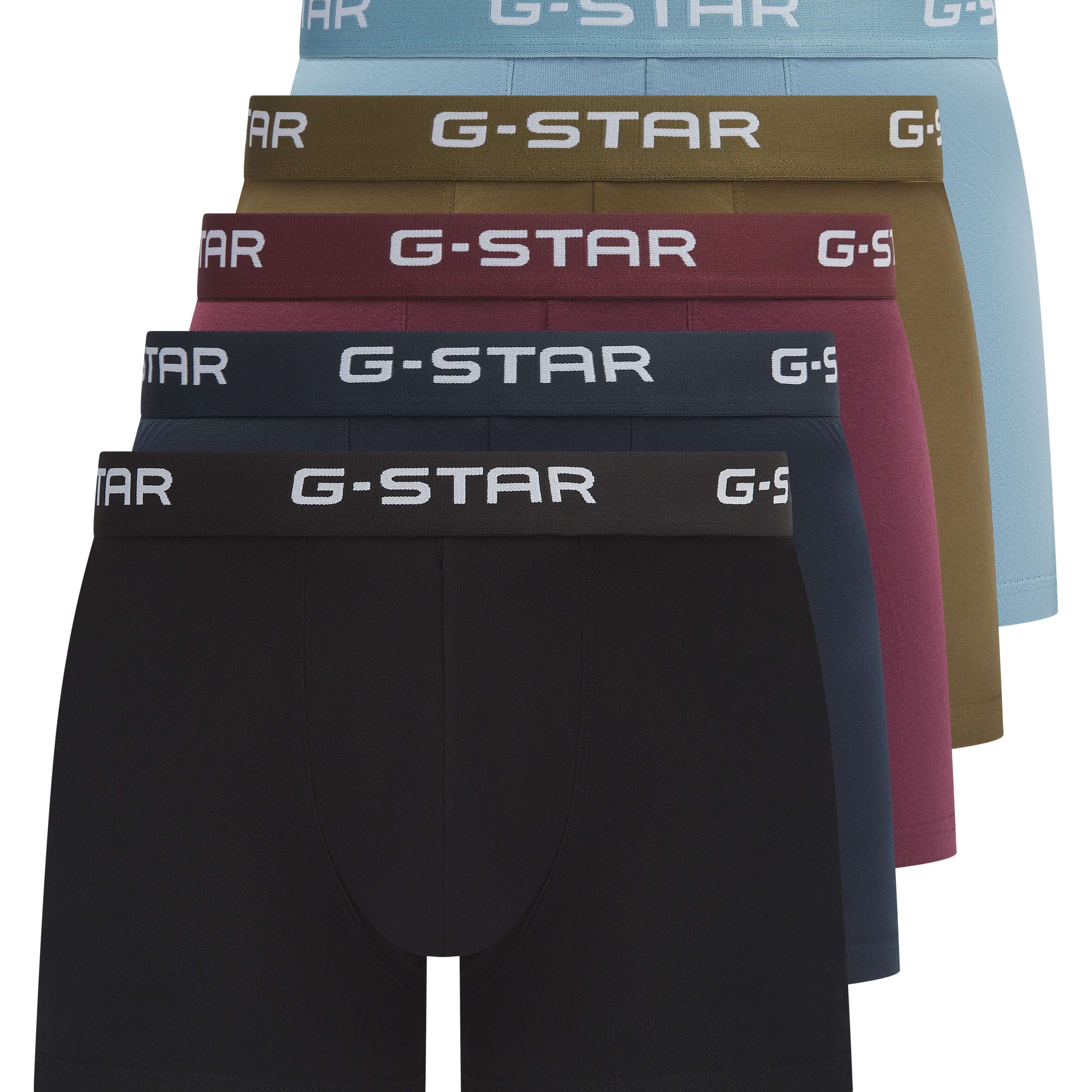 G-Star Men’s 5 Pack Cotton Stretch Trunks – Multi, Comfort Fit