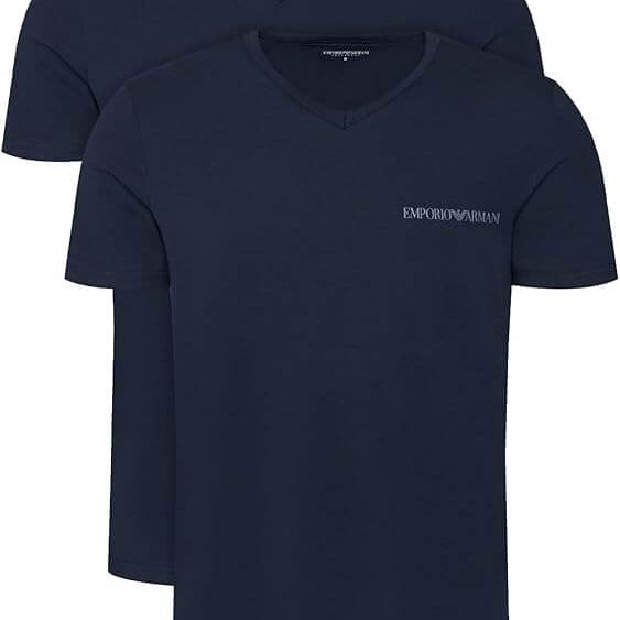 Emporio Armani 2-Pack V-Neck Stretch Cotton Lounge T-Shirt - Dark Blue