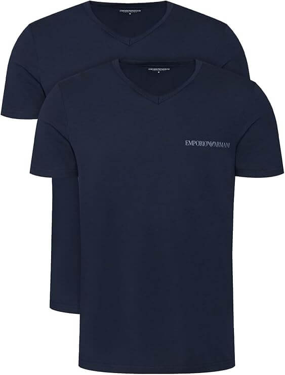 Emporio Armani 2-Pack V-Neck Stretch Cotton Lounge T-Shirt - Dark Blue