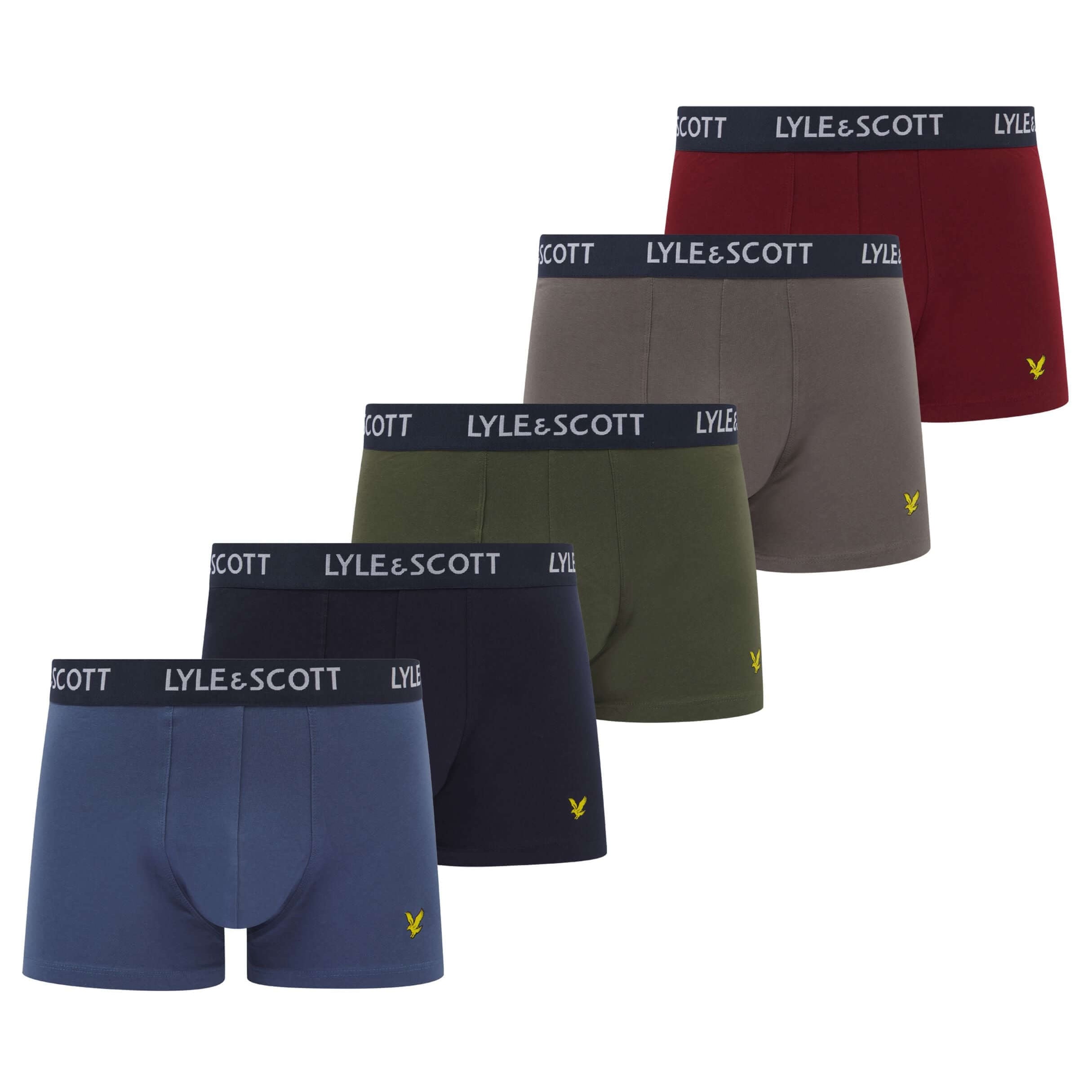 Lyle & Scott Men's - 5 Pack Miller Trunks - Peacoat/Ruby Wine/Grey/Blue/Beetle