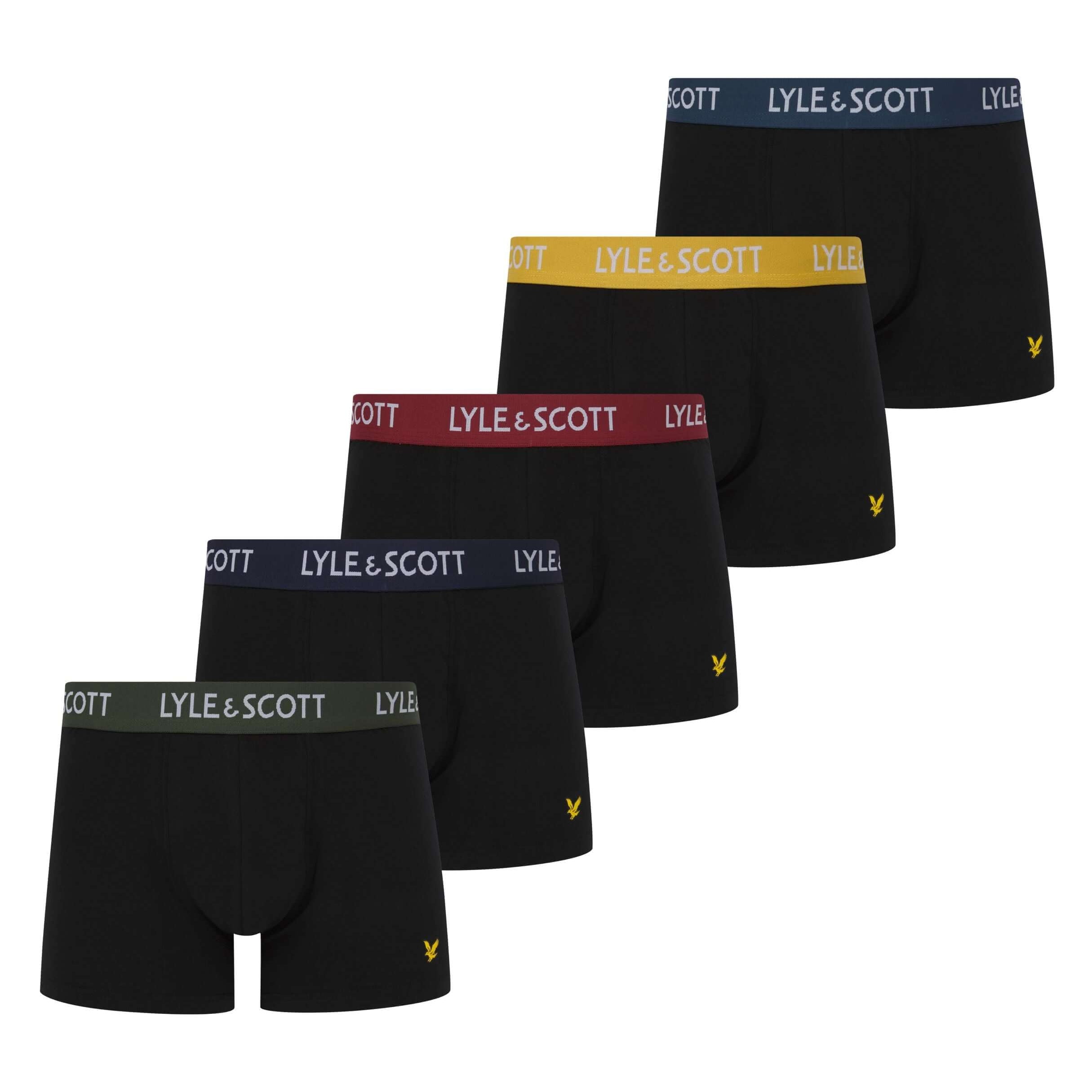 Lyle & Scott Men's - 5 Pack Miller Trunks - Black Multi Waistbands