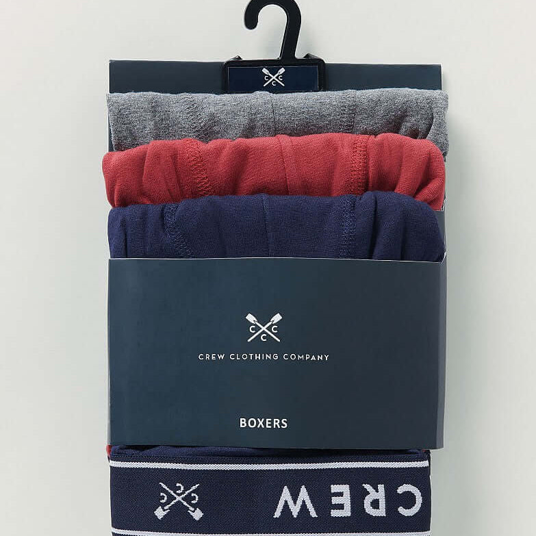 Crew Clothing Cotton 3 Pack Cotton Jersey Boxers - Navy/Red/Grey