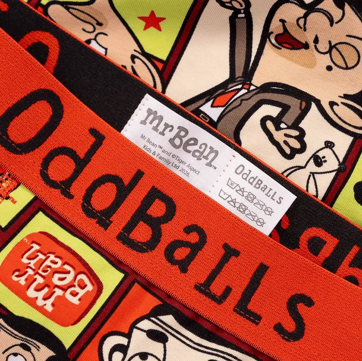 OddBalls Mr Bean Comic boxer shorts branded orange waistband detail