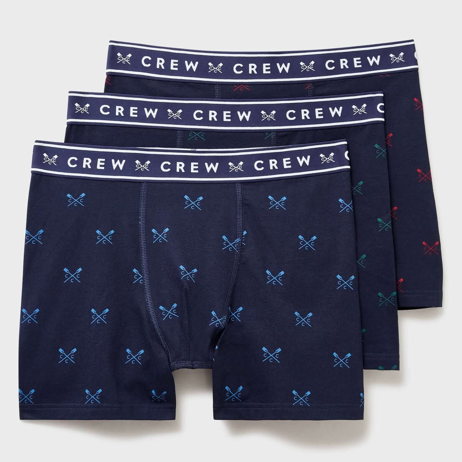 Crew Clothing Cotton Boxers, Pack of 3, Navy Blue Trunks