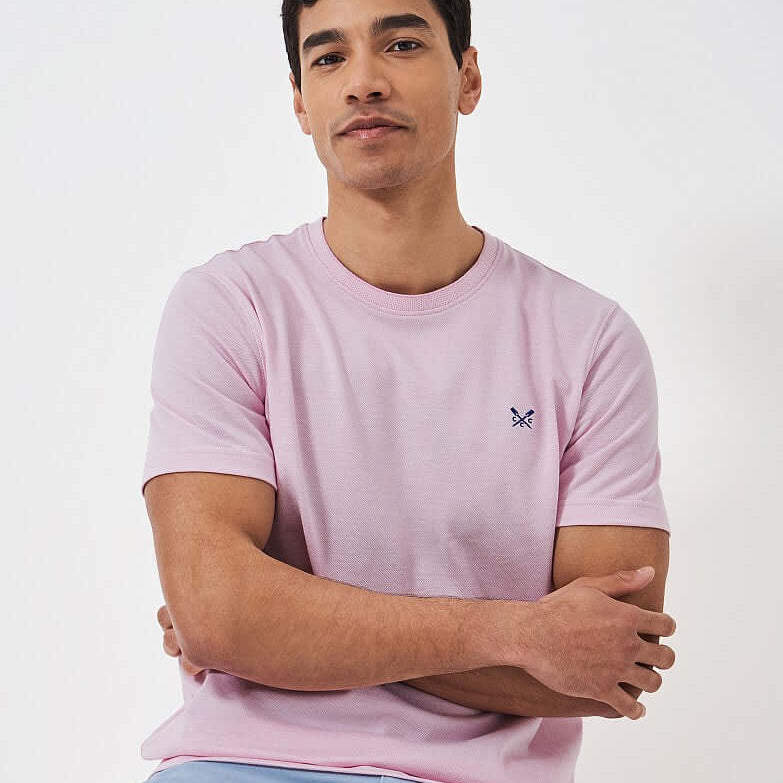 Crew Clothing Oxford Pique Short Sleeve T-Shirt - Heritage Pink White