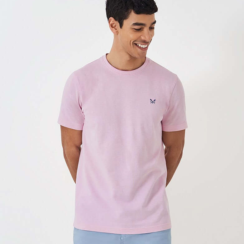 Crew Clothing Oxford Pique Short Sleeve T-Shirt - Heritage Pink White