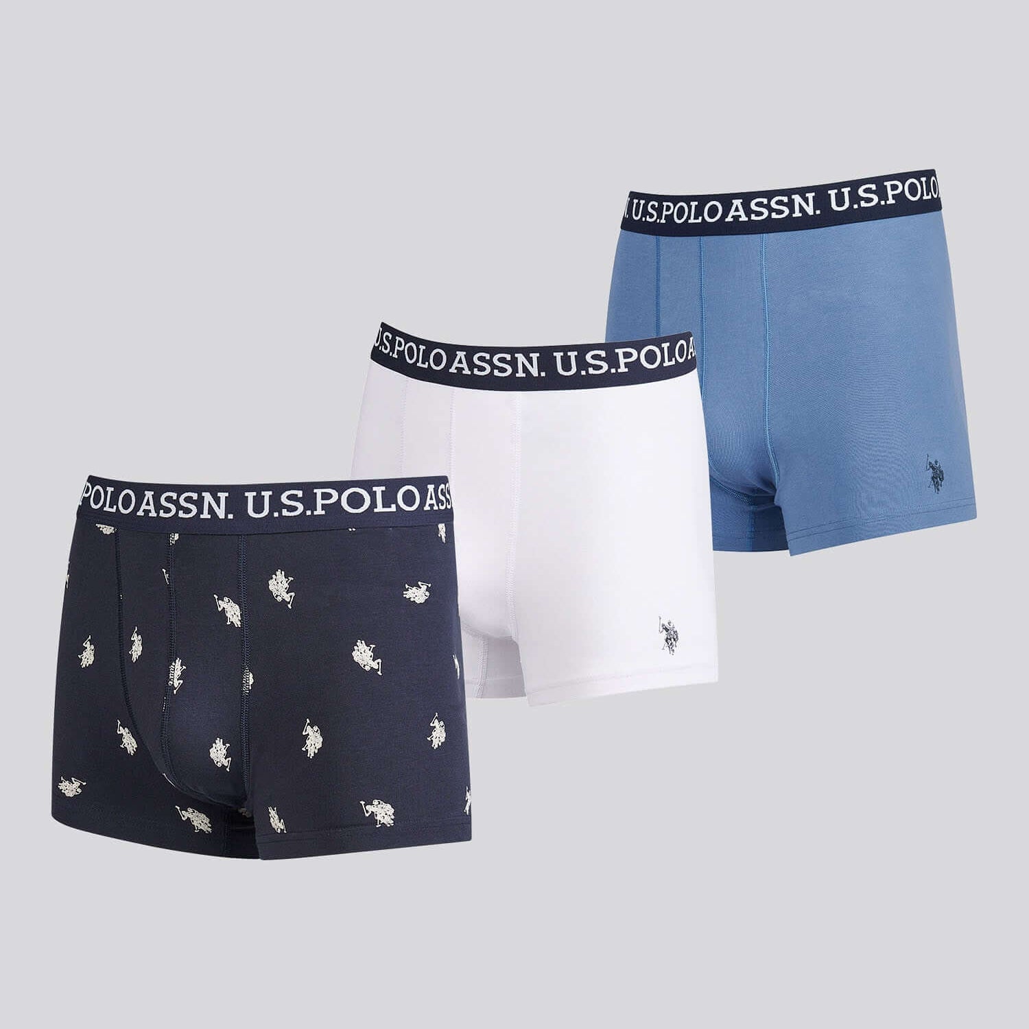 U.S. Polo Assn 3 Pack Cotton Stretch Trunks - Navy, Blue, White