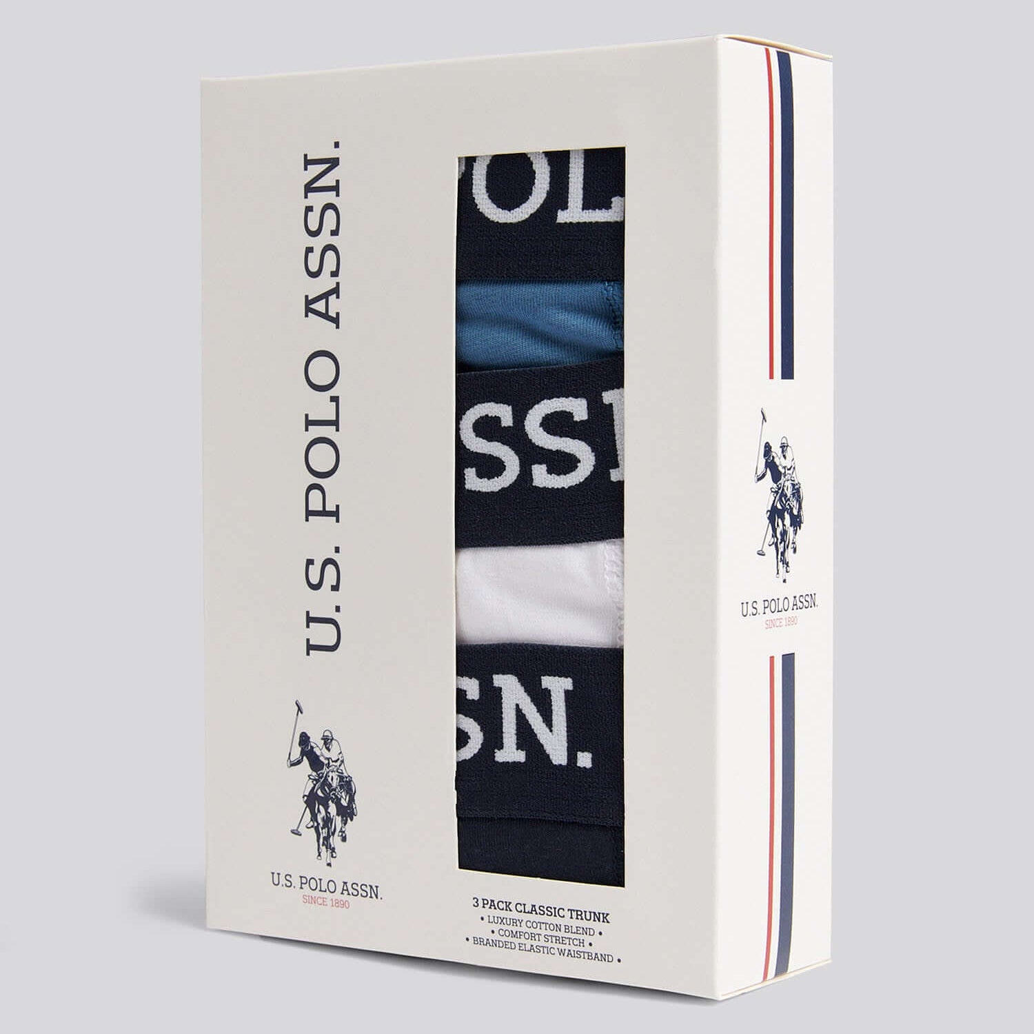U.S. Polo Assn 3 Pack Cotton Stretch Trunks - Navy, Blue, White