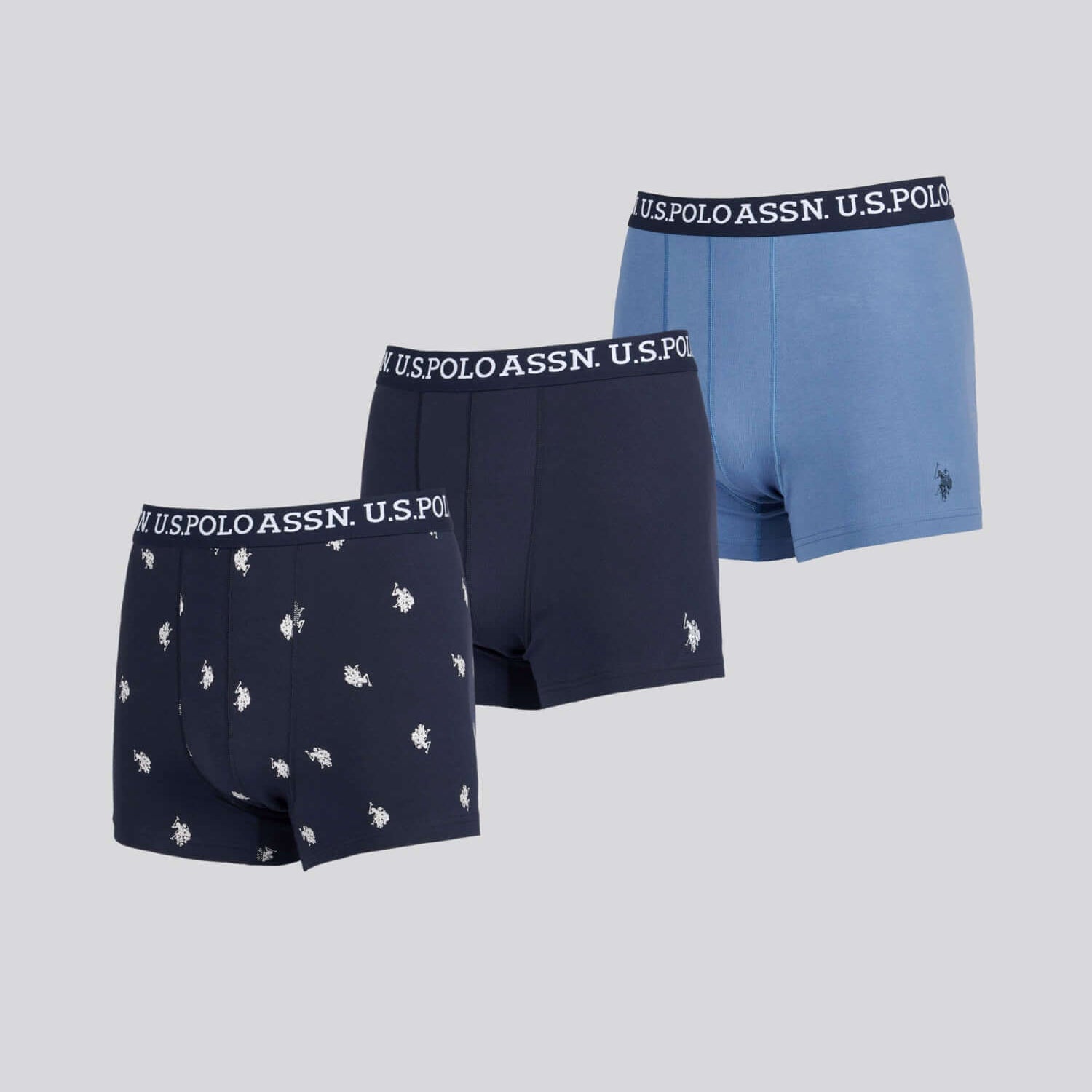 U.S. Polo Assn. 3 Pack Cotton Stretch Multi Trunks - Blue, Print, Navy