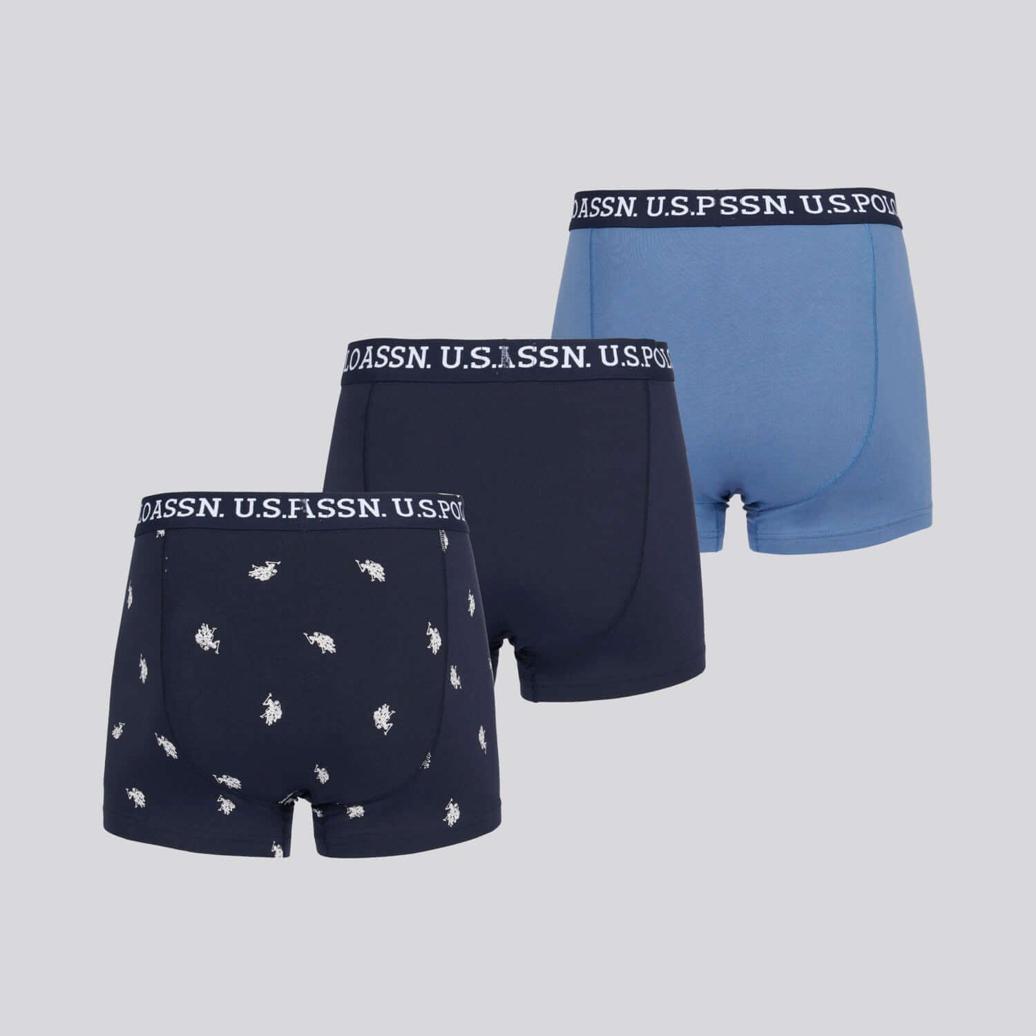 U.S. Polo Assn. 3 Pack Cotton Stretch Multi Trunks - Blue, Print, Navy