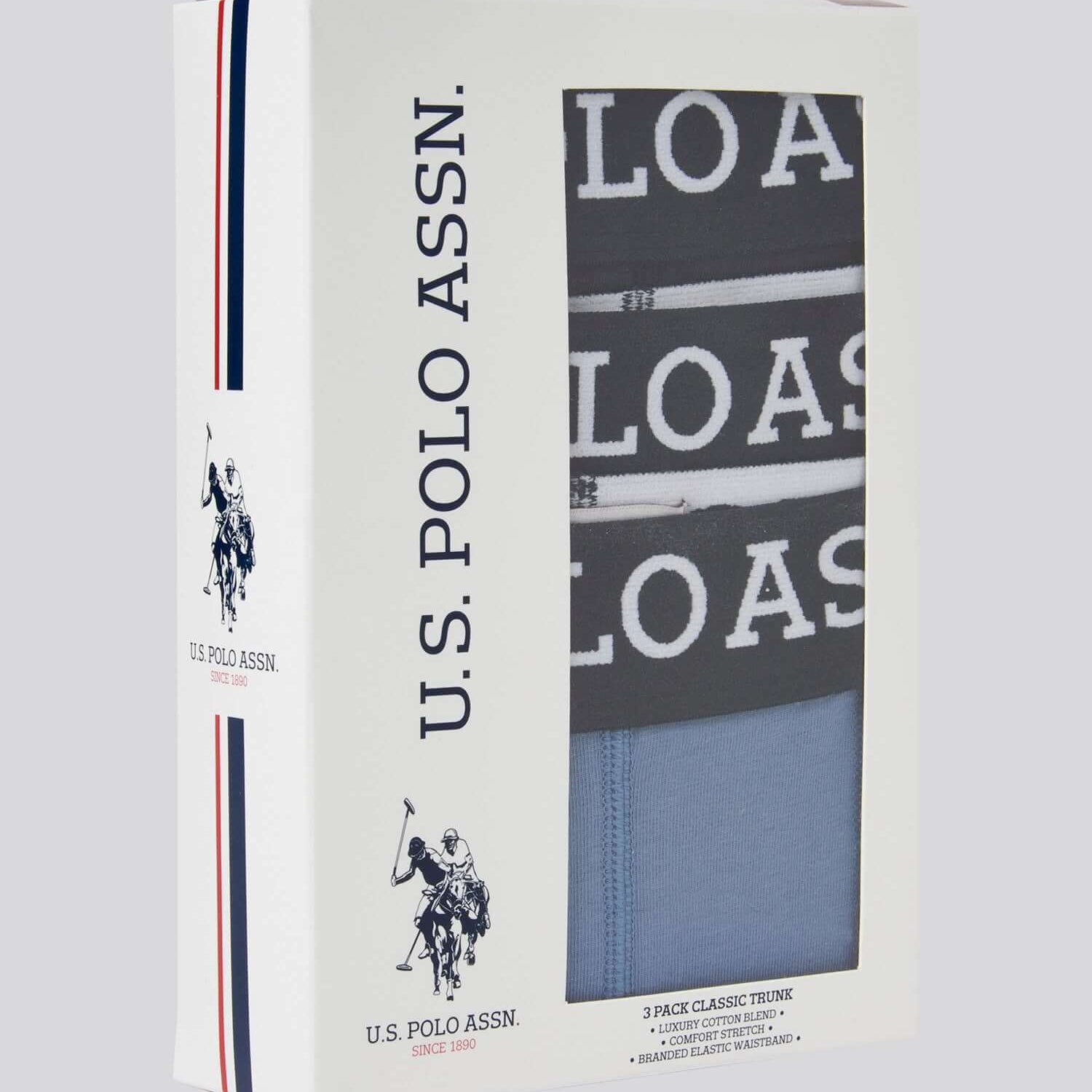 U.S. Polo Assn. 3 Pack Cotton Stretch Multi Trunks - Blue, Print, Navy