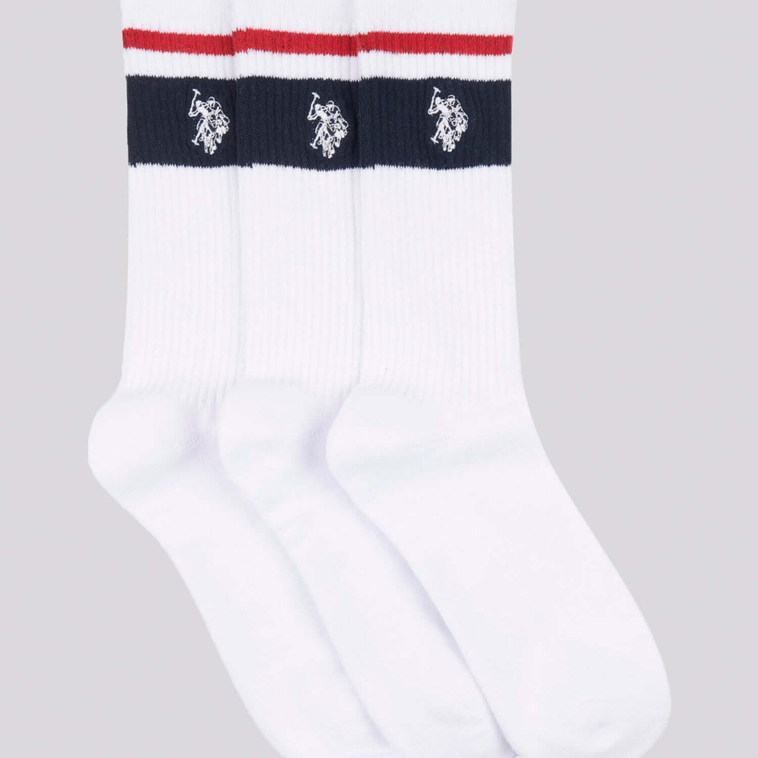 U.S. Polo Assn. 3-Pack Brand Stripe Sports Socks, Bright White