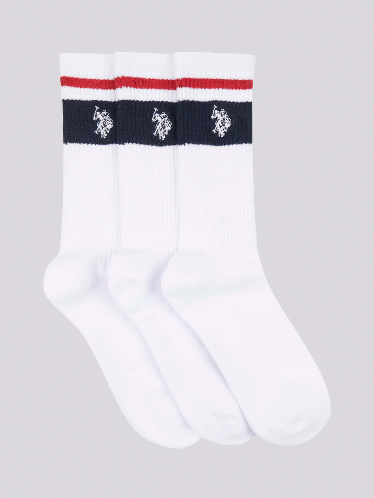 U.S. Polo Assn. 3-Pack Brand Stripe Sports Socks, Bright White