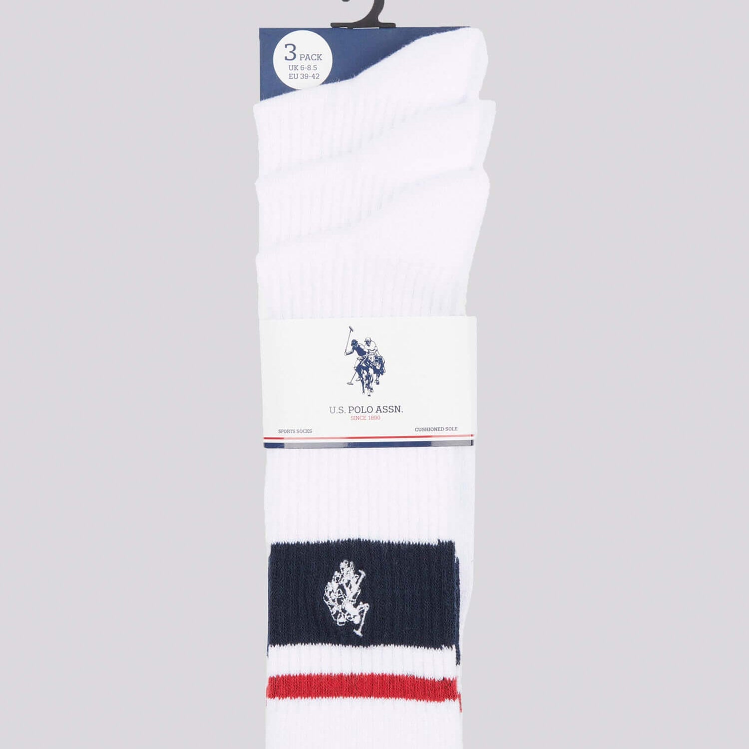 U.S. Polo Assn. 3-Pack Brand Stripe Sports Socks, Bright White