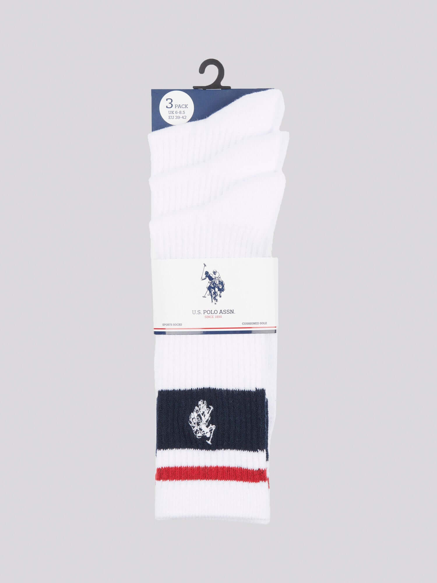 U.S. Polo Assn. 3-Pack Brand Stripe Sports Socks, Bright White