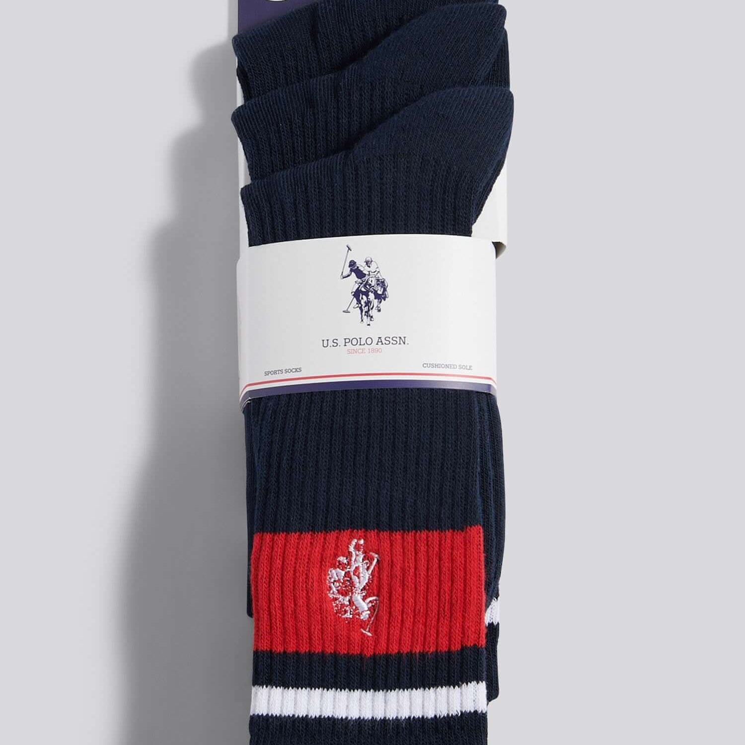 U.S. Polo Assn. 3-Pack Brand Stripe Sports Socks, Black