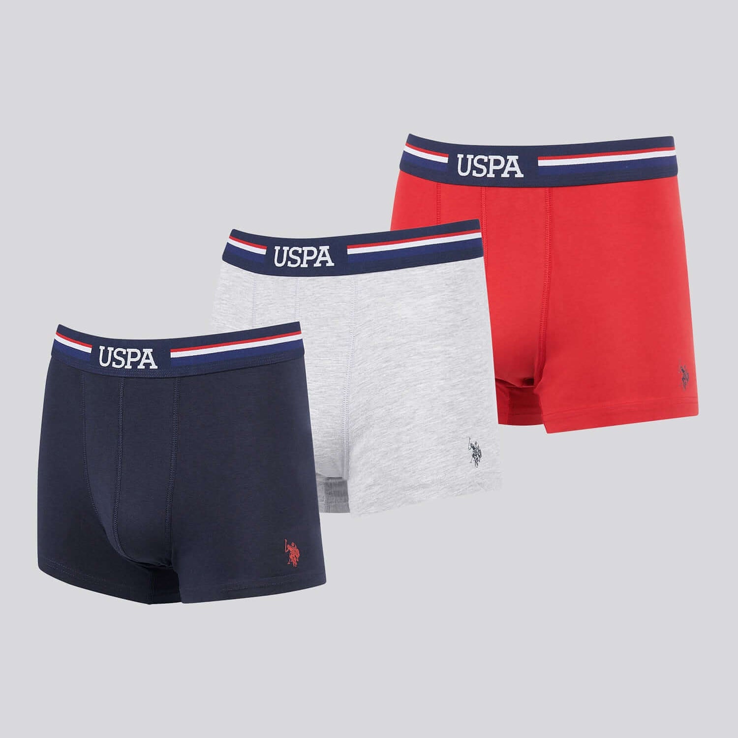 U.S. Polo Assn 3 Pack Cotton Stretch Trunks - Red, Grey, Navy