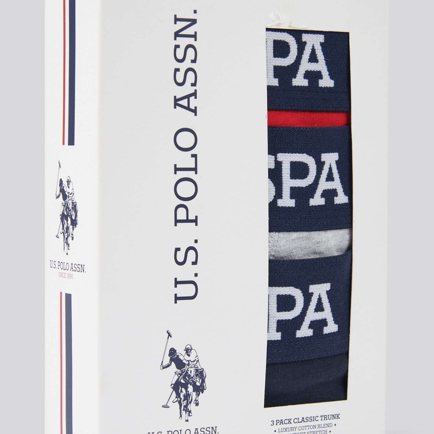 U.S. Polo Assn 3 Pack Cotton Stretch Trunks - Red, Grey, Navy