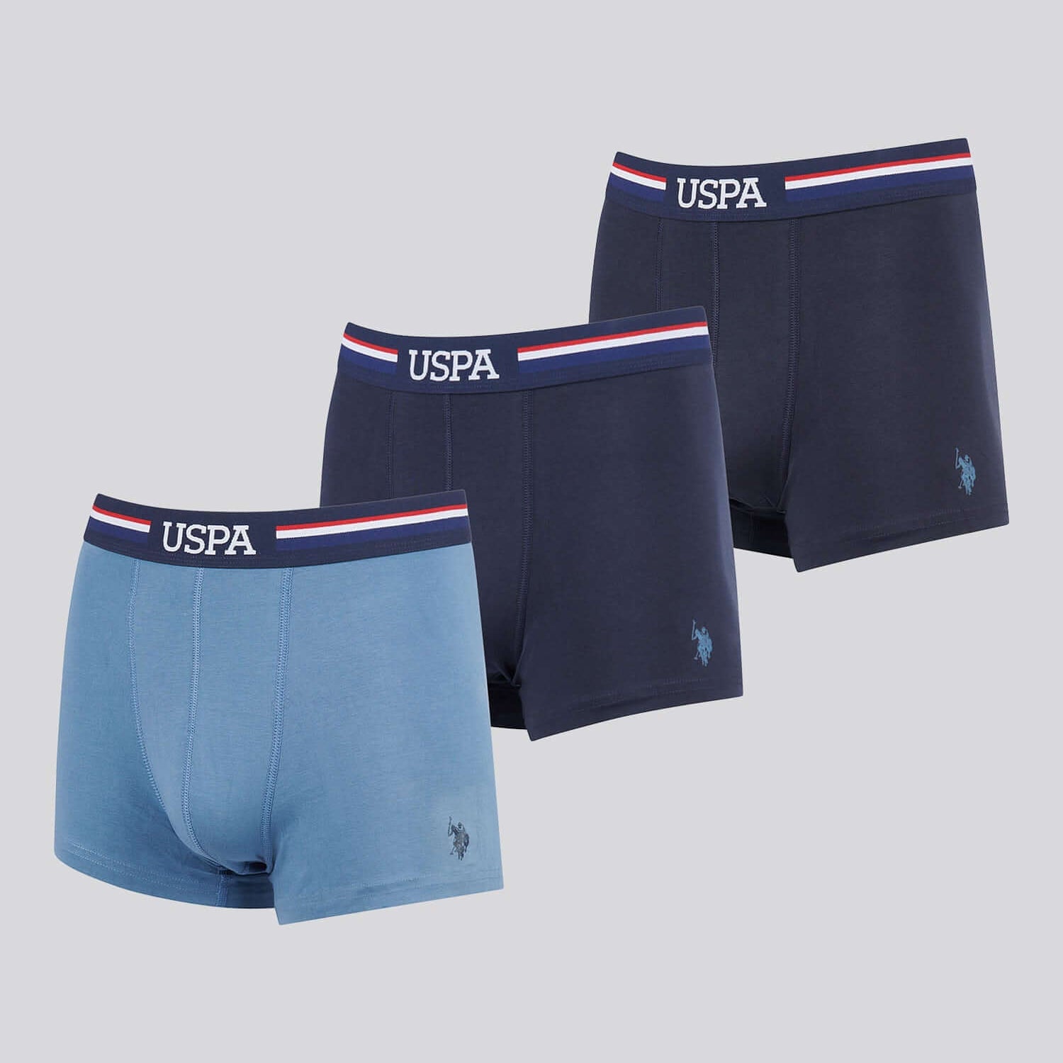 U.S. Polo Assn 3 Pack Cotton Stretch Trunks - Blues