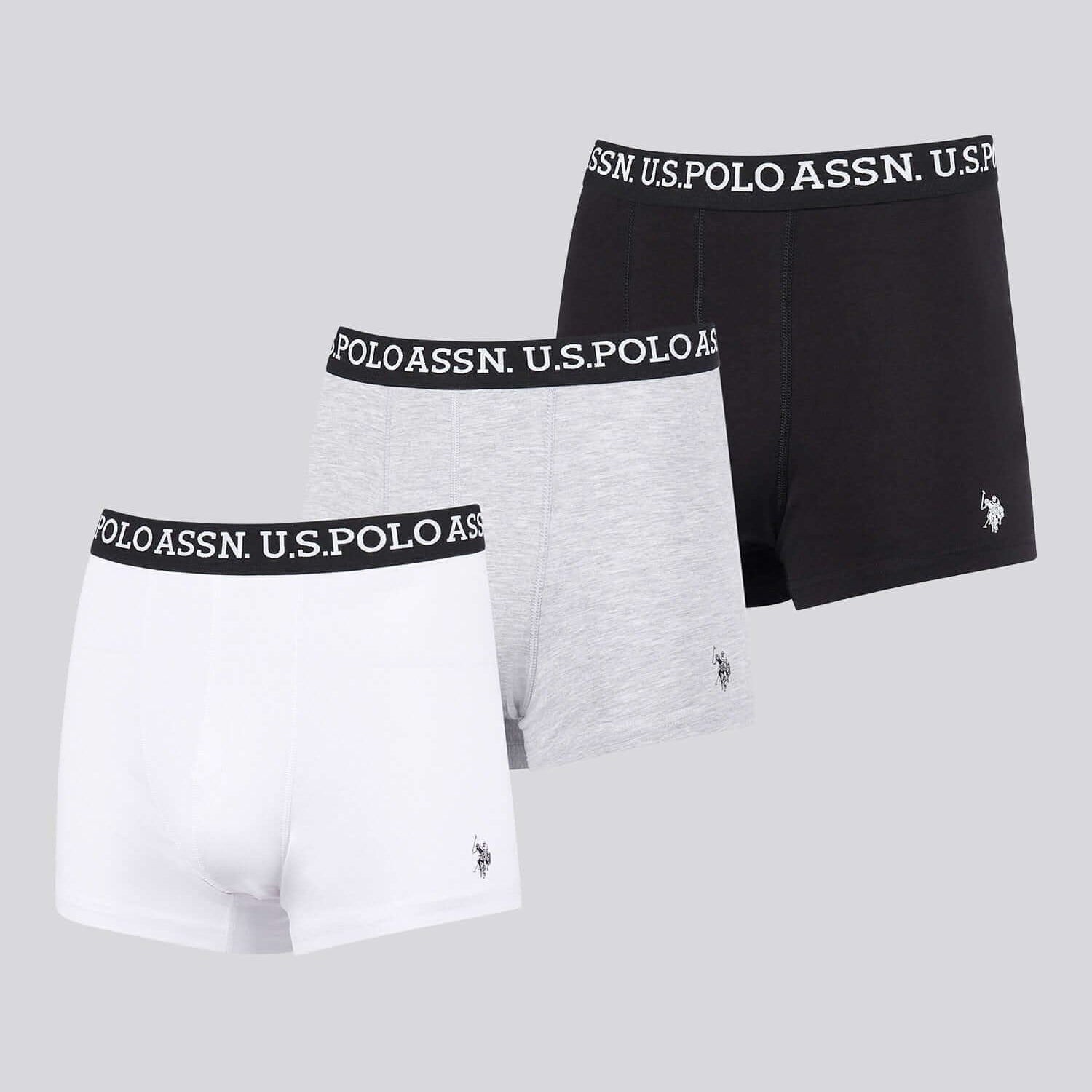 U.S. Polo Assn 3 Pack Cotton Stretch Trunks - Black, White, Grey