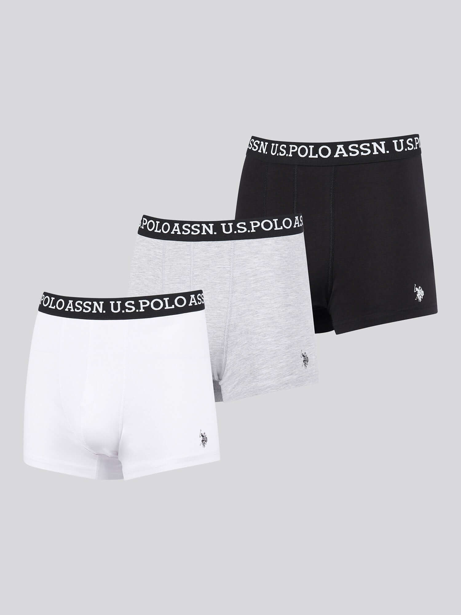 U.S. Polo Assn 3 Pack Cotton Stretch Trunks - Black, White, Grey