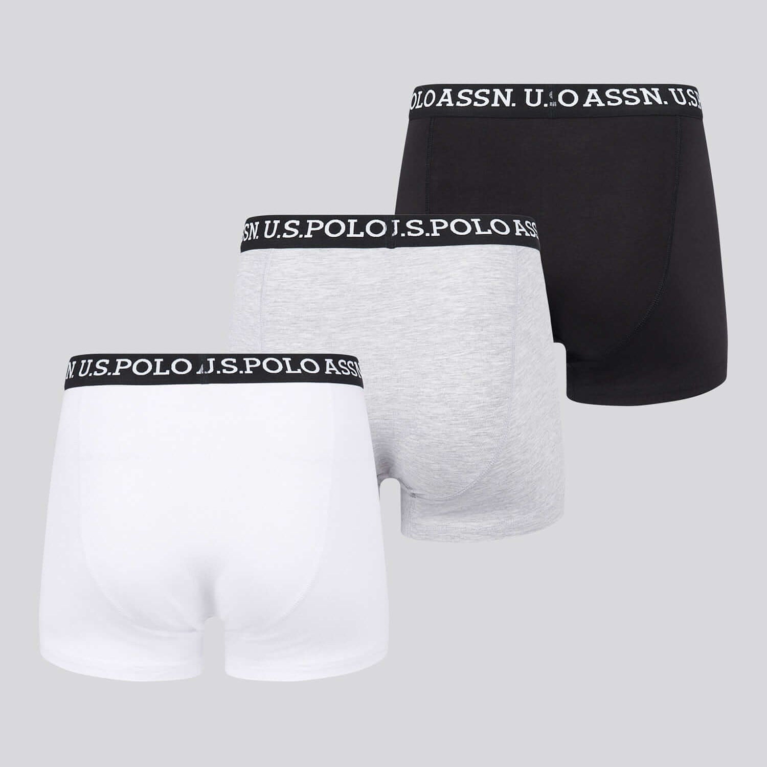U.S. Polo Assn 3 Pack Cotton Stretch Trunks - Black, White, Grey