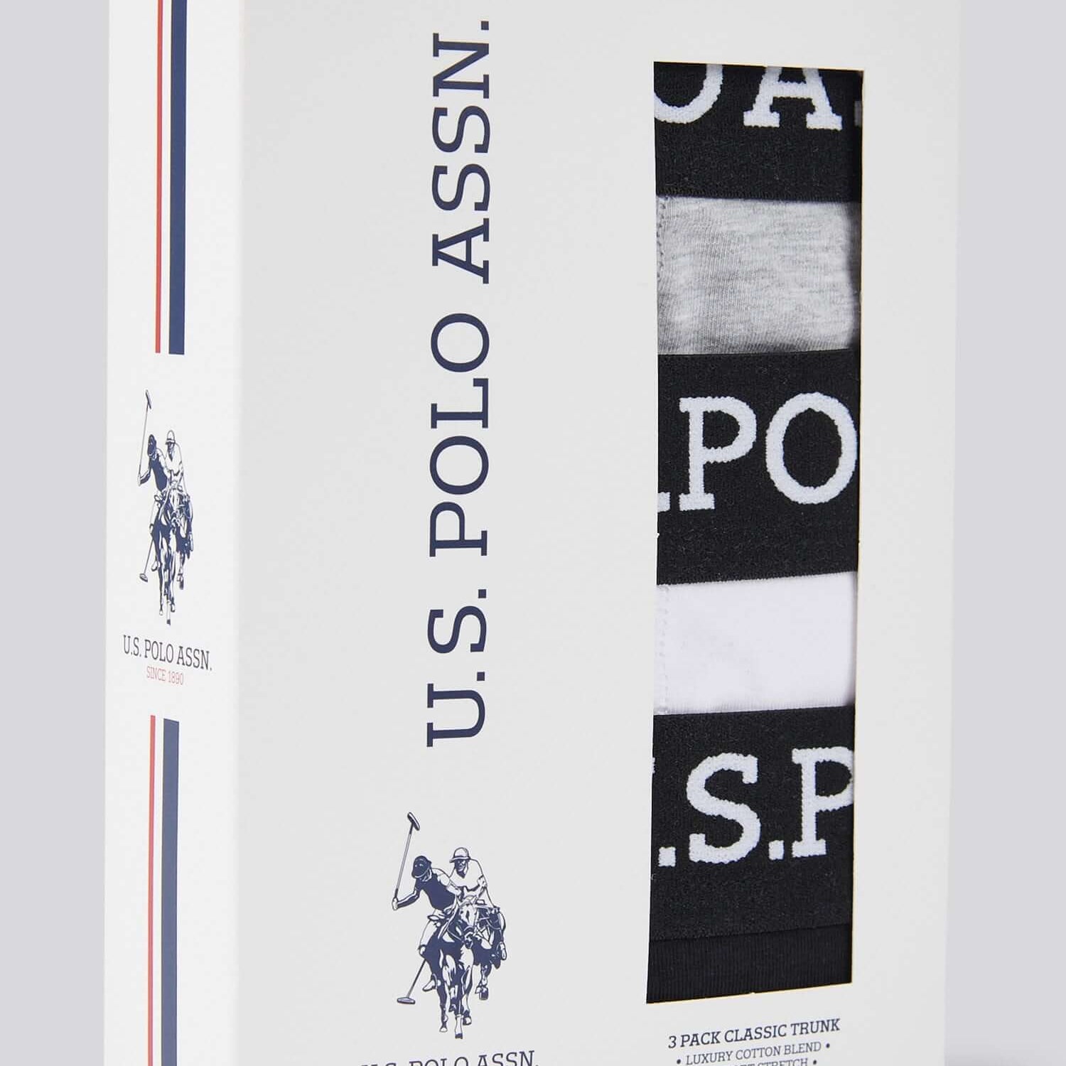 U.S. Polo Assn 3 Pack Cotton Stretch Trunks - Black, White, Grey