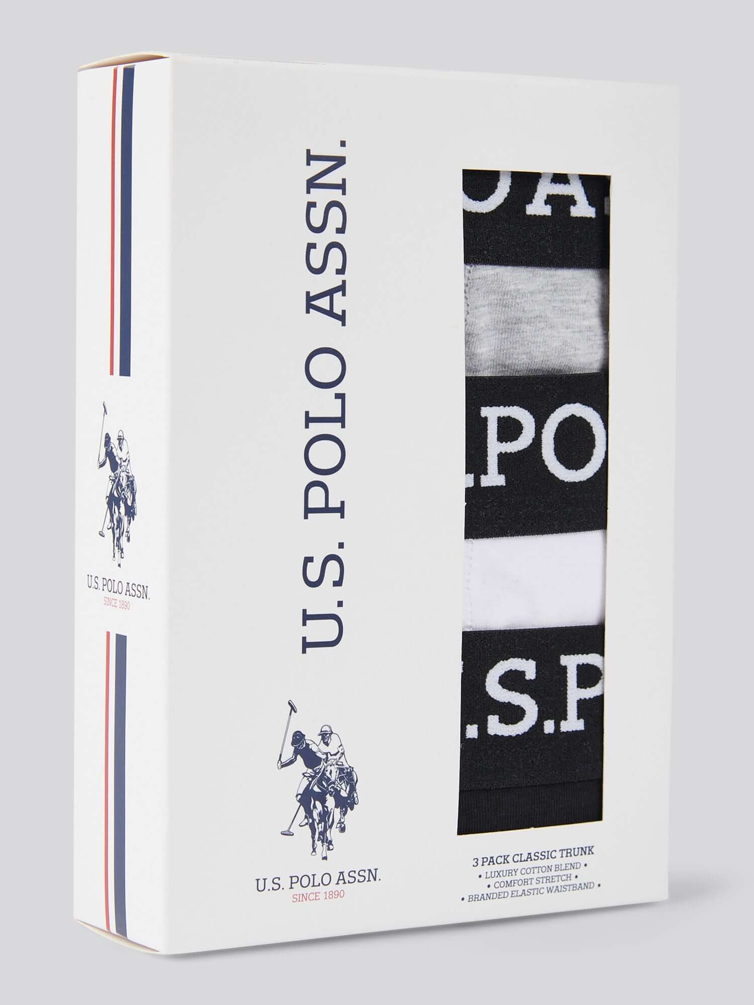 U.S. Polo Assn 3 Pack Cotton Stretch Trunks - Black, White, Grey