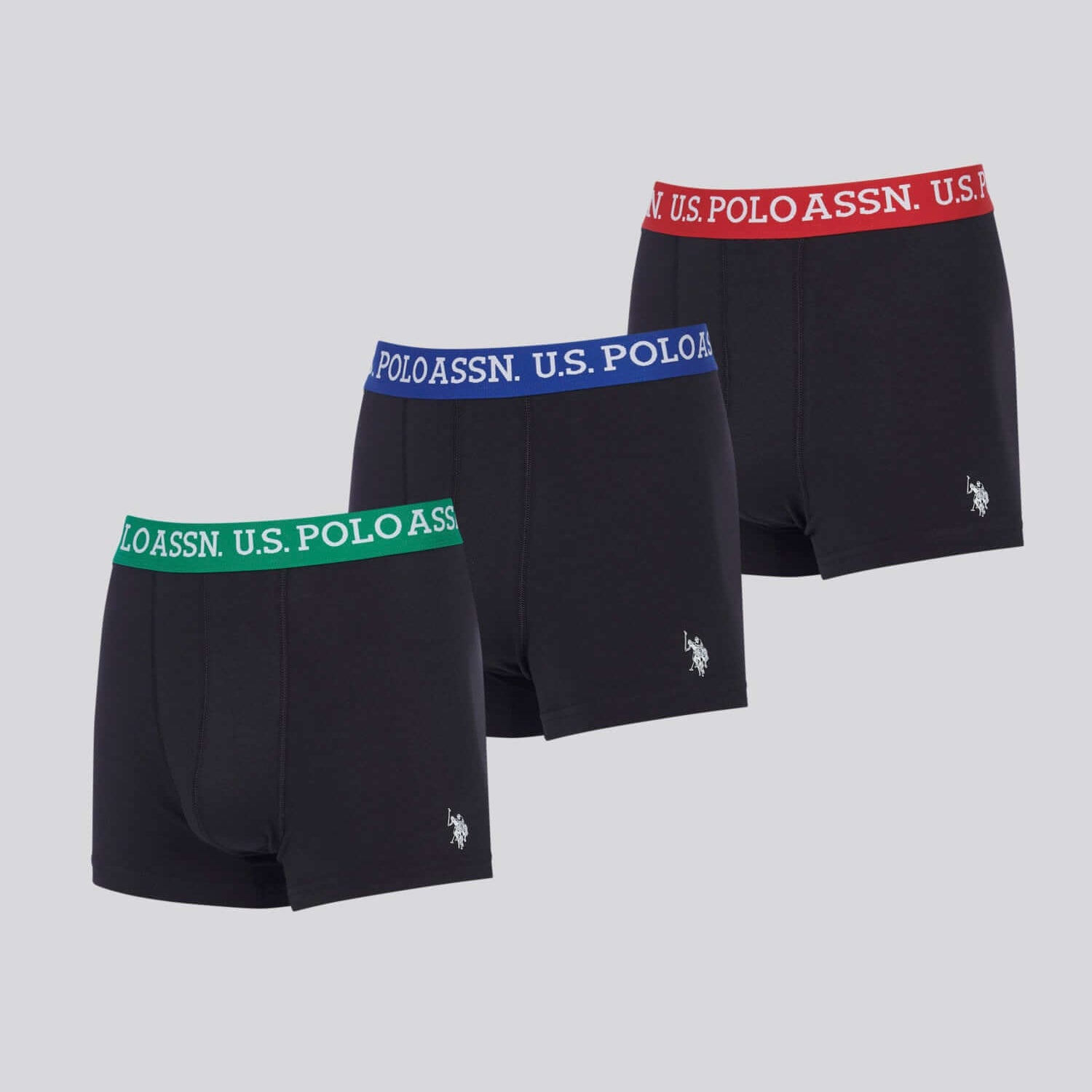 U.S. Polo Assn 3 Pack Cotton Stretch Contrast Waistband Trunks, Black