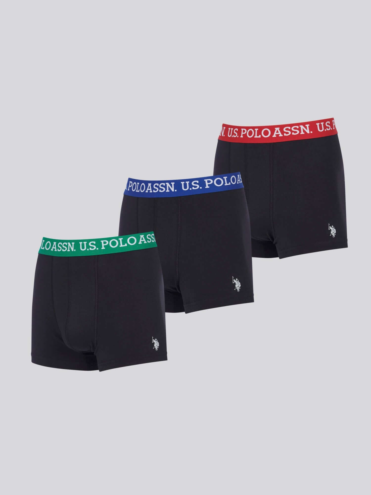 U.S. Polo Assn 3 Pack Cotton Stretch Contrast Waistband Trunks, Black