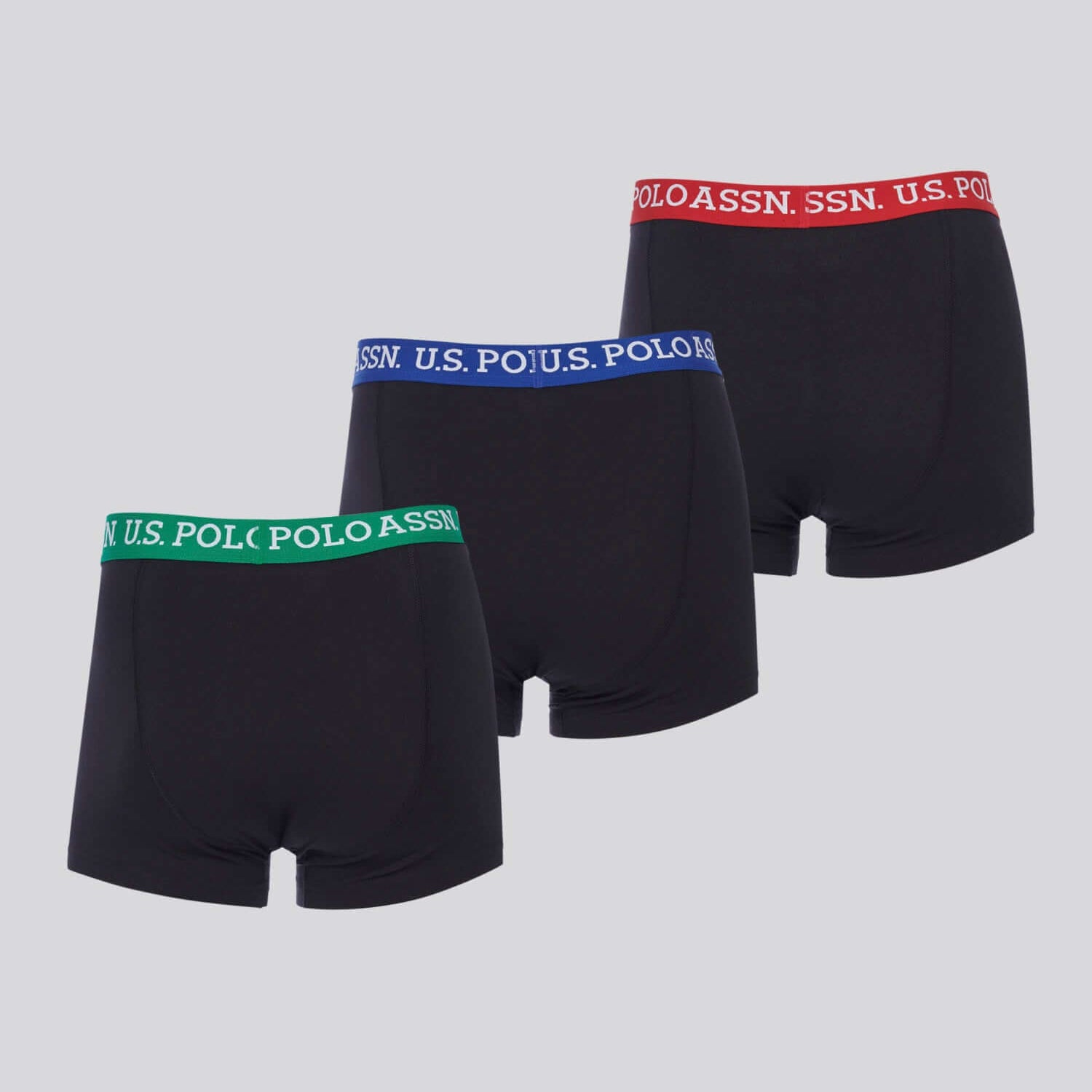 U.S. Polo Assn 3 Pack Cotton Stretch Contrast Waistband Trunks, Black