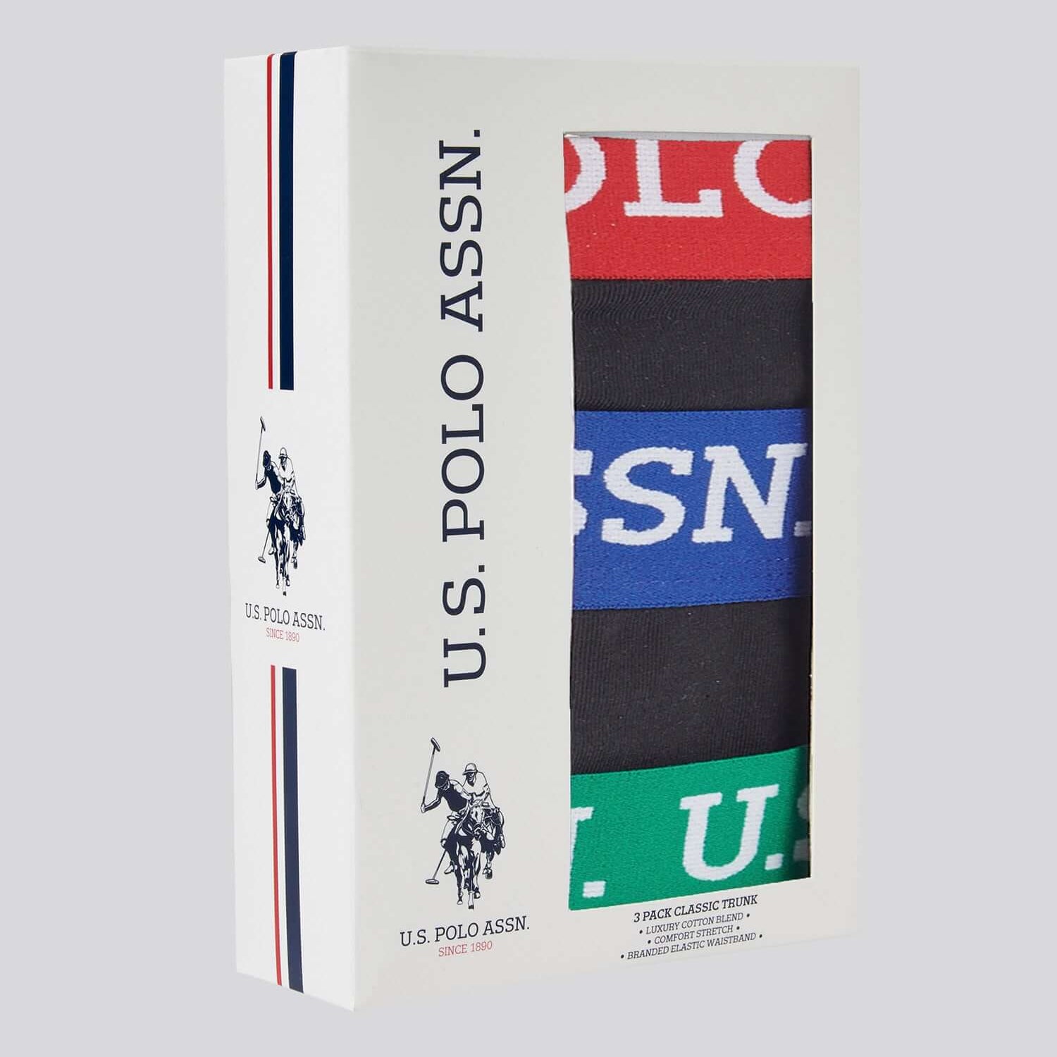 U.S. Polo Assn 3 Pack Cotton Stretch Contrast Waistband Trunks, Black