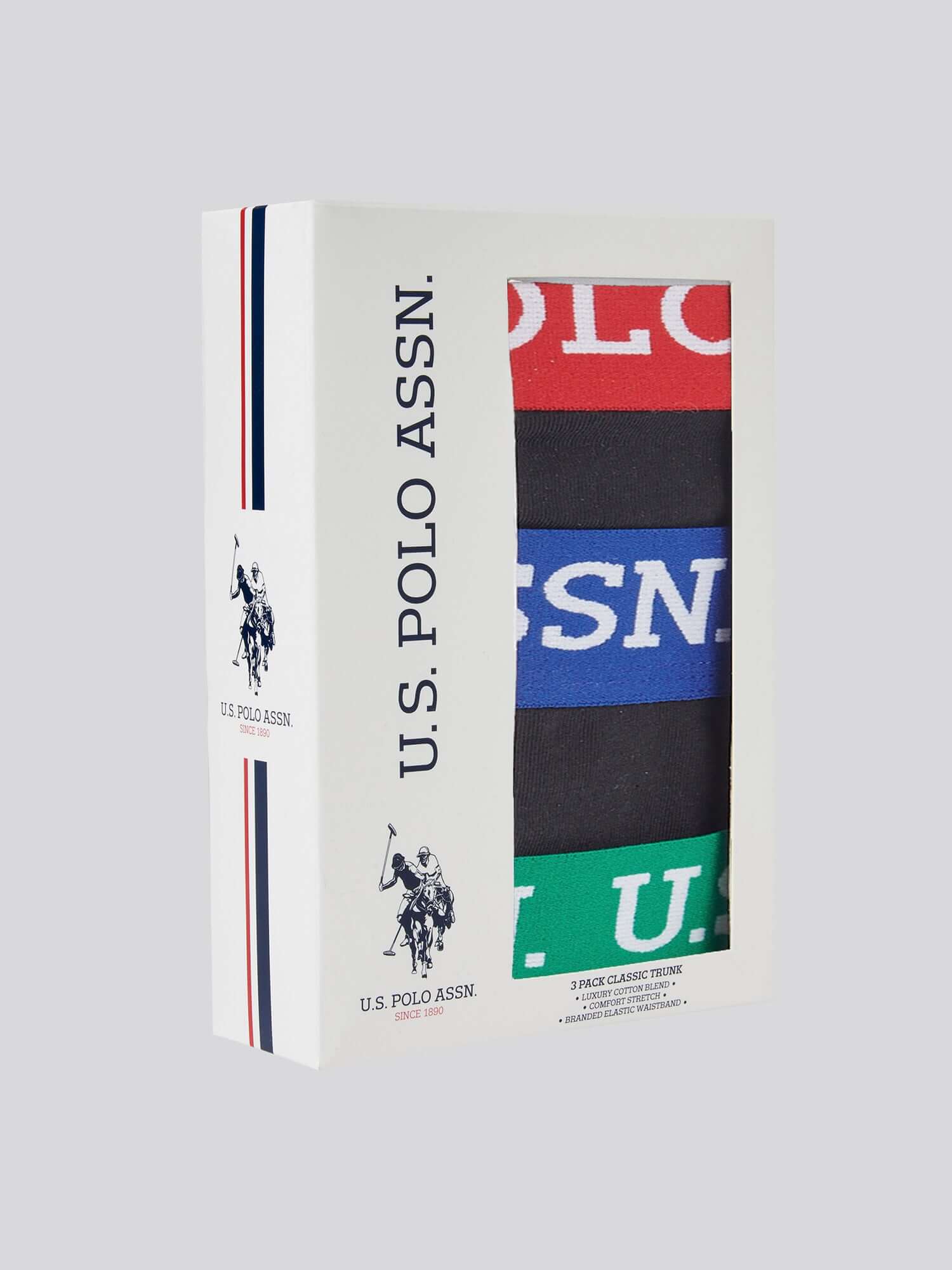 U.S. Polo Assn 3 Pack Cotton Stretch Contrast Waistband Trunks, Black