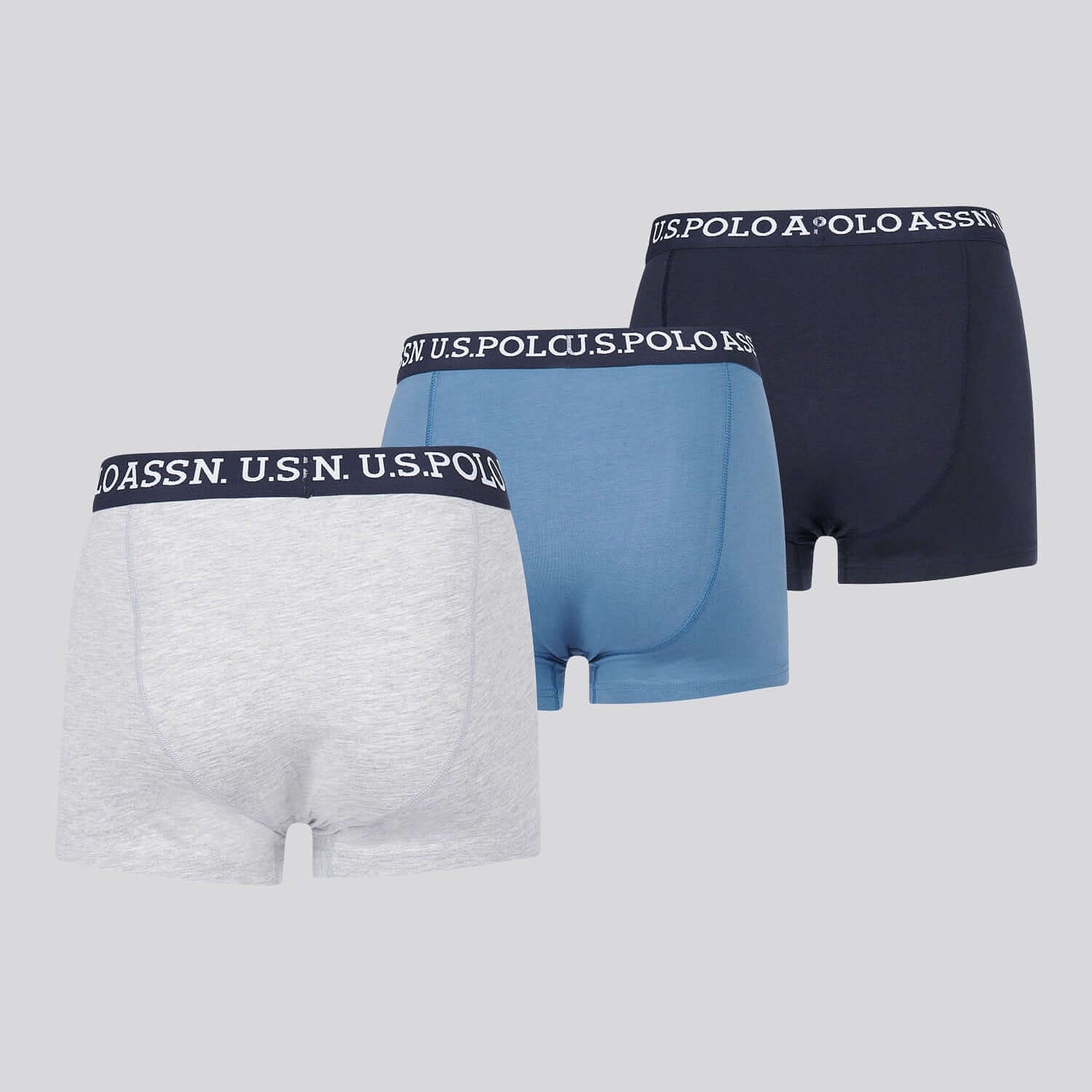 U.S. Polo Assn. 3 Pack Cotton Stretch Multi Trunks, Blue, Navy, Grey