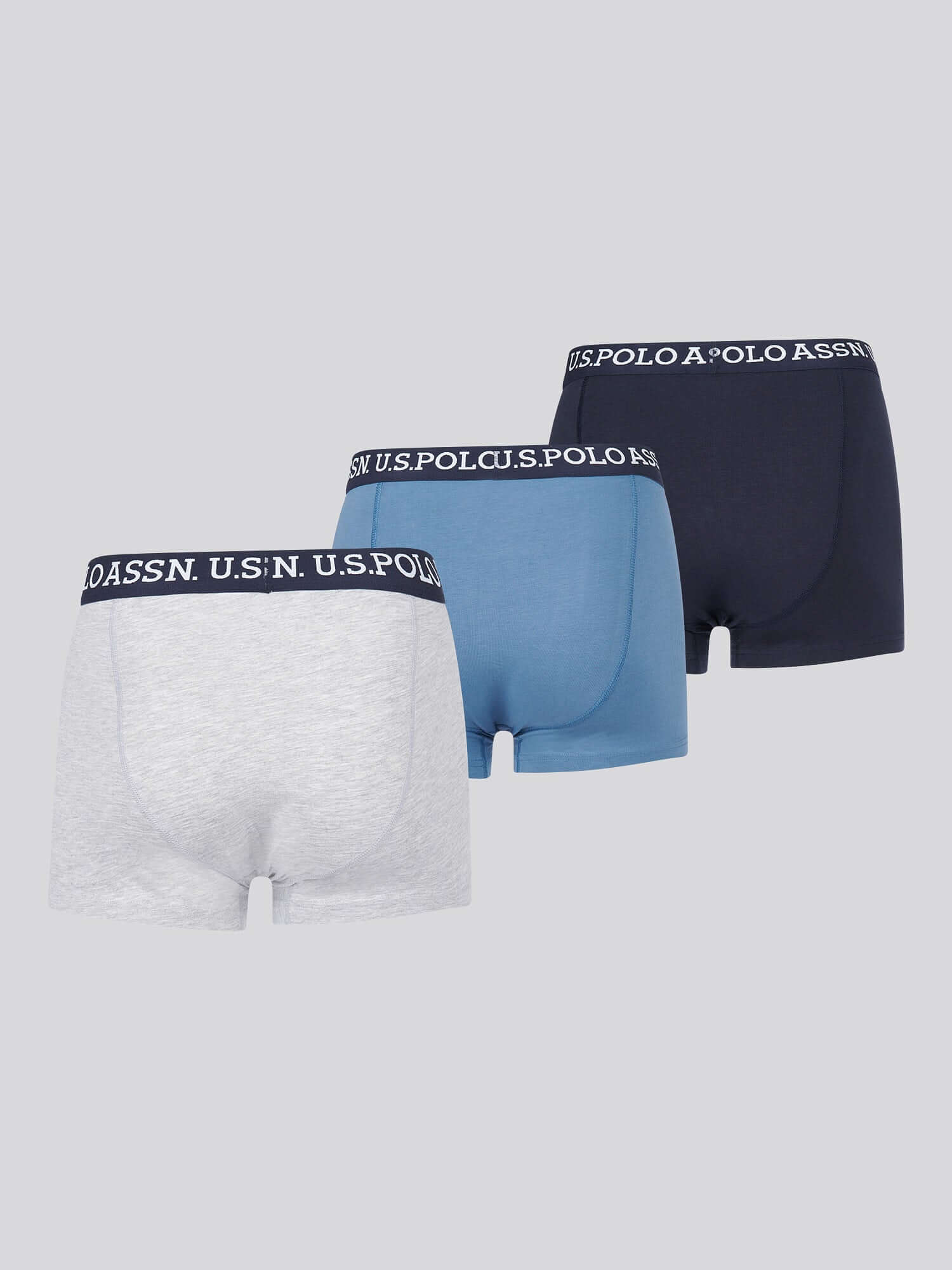 U.S. Polo Assn. 3 Pack Cotton Stretch Multi Trunks, Blue, Navy, Grey