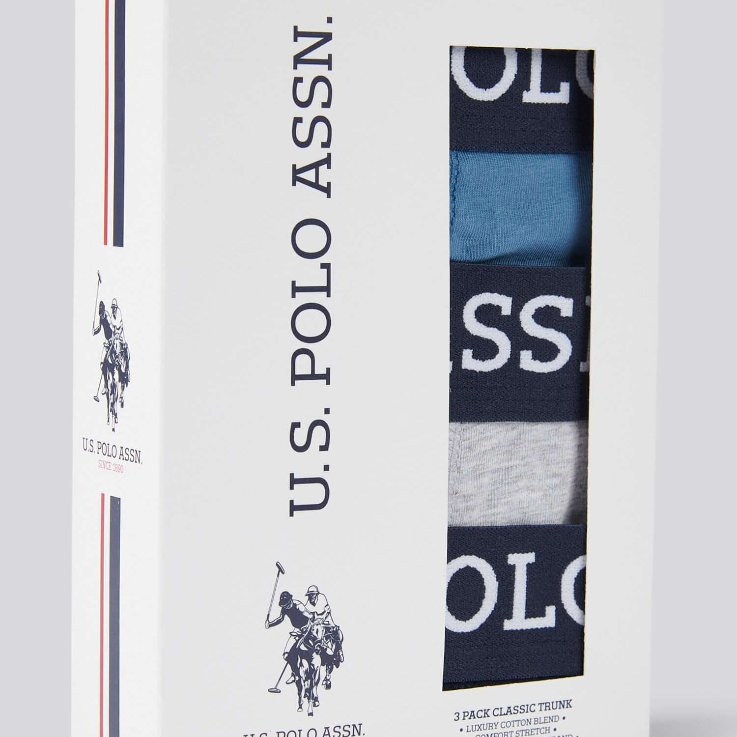 U.S. Polo Assn. 3 Pack Cotton Stretch Multi Trunks, Blue, Navy, Grey
