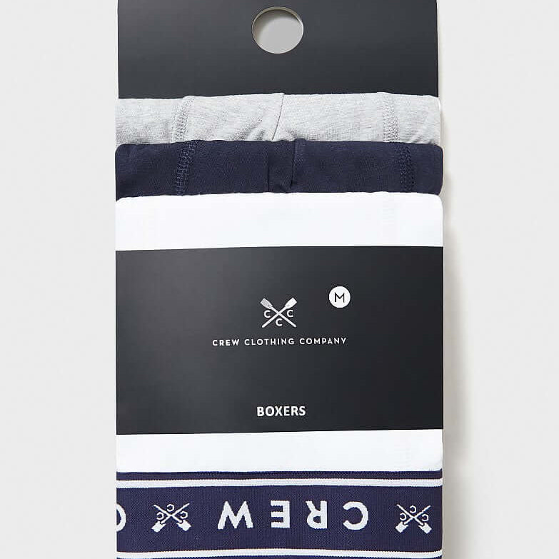 Crew Clothing Cotton 3 Pack Cotton Jersey Boxers - Grey/Navy/White