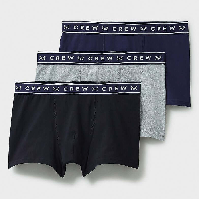 Crew Clothing Cotton 3 Pack Cotton Jersey Trunks - Black/Navy/Grey
