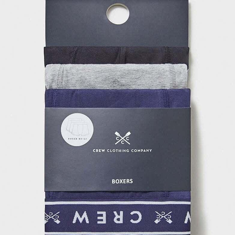Crew Clothing Cotton 3 Pack Cotton Jersey Trunks - Black/Navy/Grey