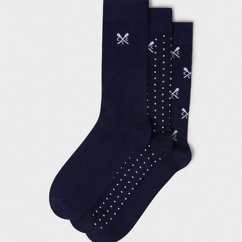 Crew Clothing 3 Pack Classic Bamboo Socks - Crossed Oars Navy