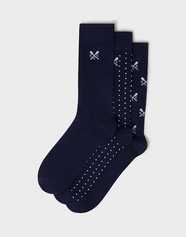 Crew Clothing 3 Pack Classic Bamboo Socks - Crossed Oars Navy