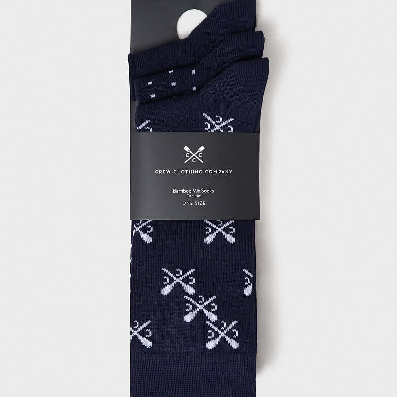 Crew Clothing 3 Pack Classic Bamboo Socks - Crossed Oars Navy