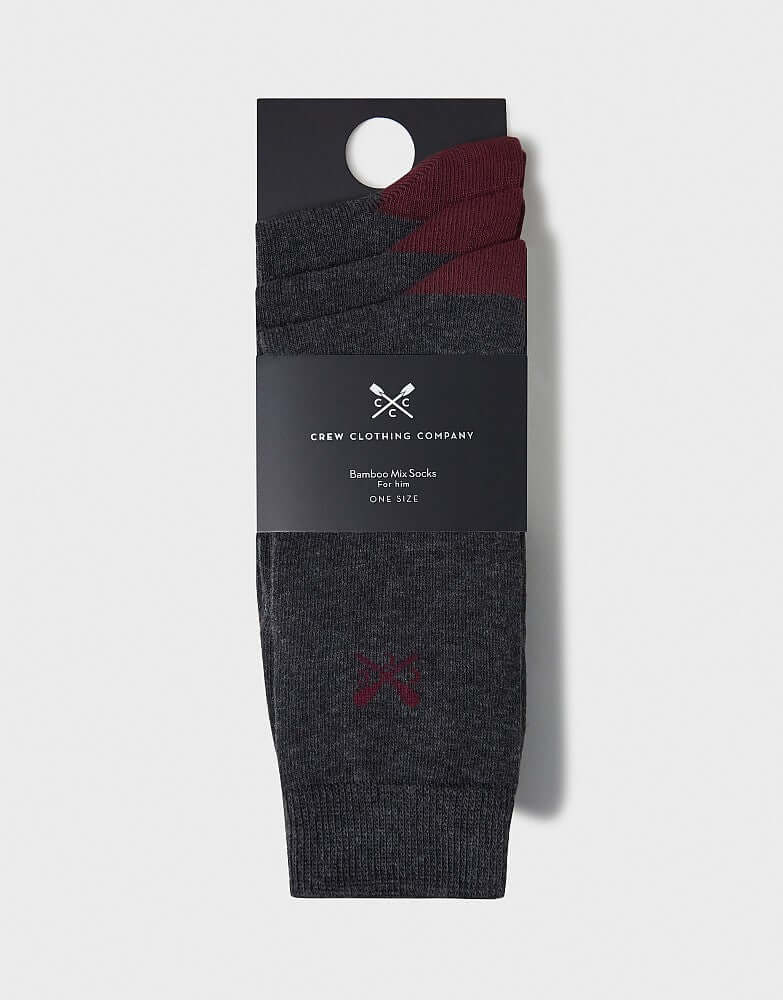 Crew Clothing 3 Pack Classic Bamboo Socks - Charcoal
