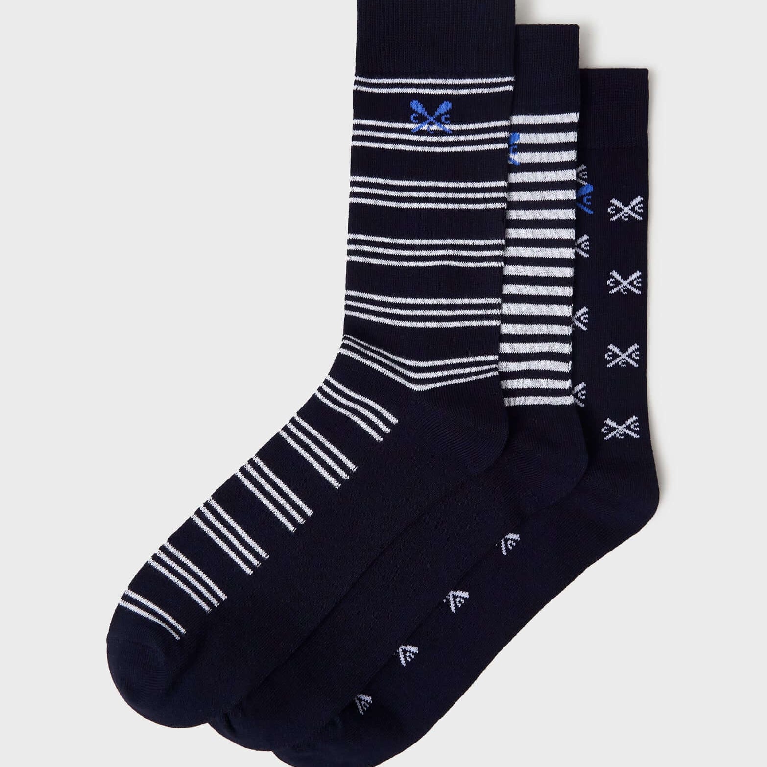 Crew Clothing 3 Pack Classic Bamboo Socks - Stripes / Crossed Oars