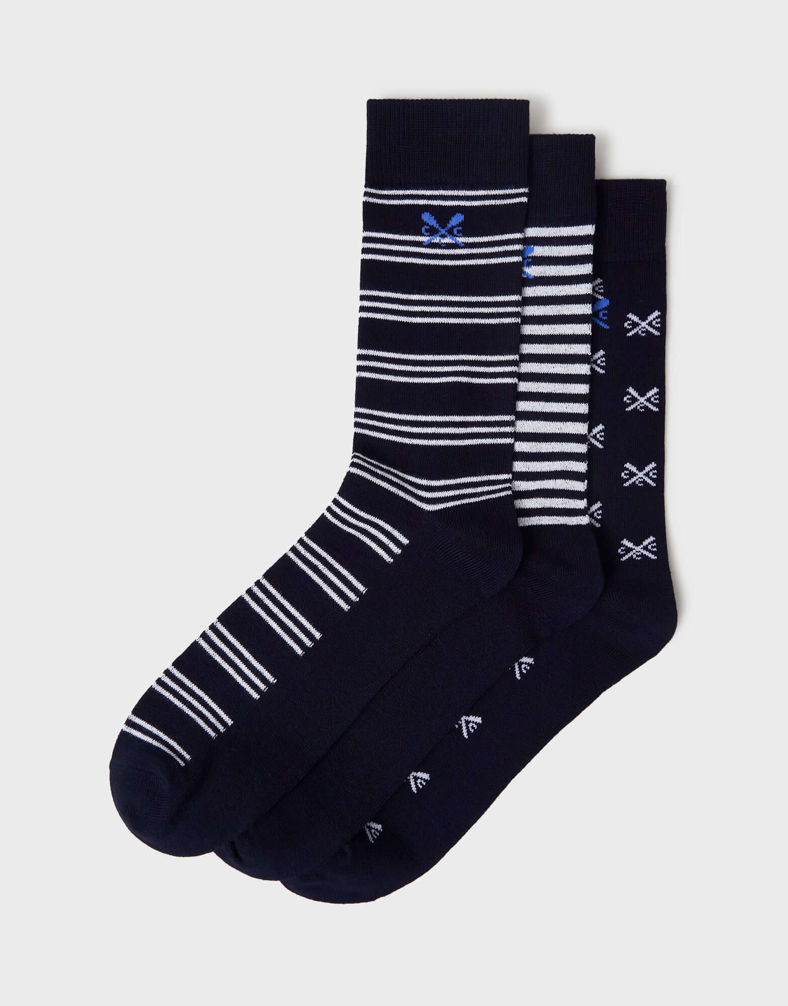 Crew Clothing 3 Pack Classic Bamboo Socks - Stripes / Crossed Oars