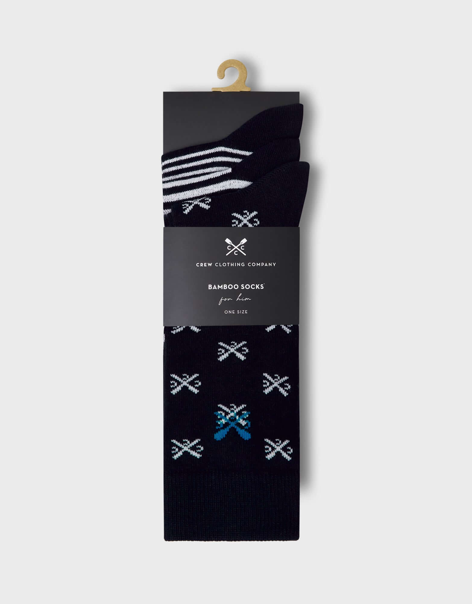 Crew Clothing 3 Pack Classic Bamboo Socks - Stripes / Crossed Oars